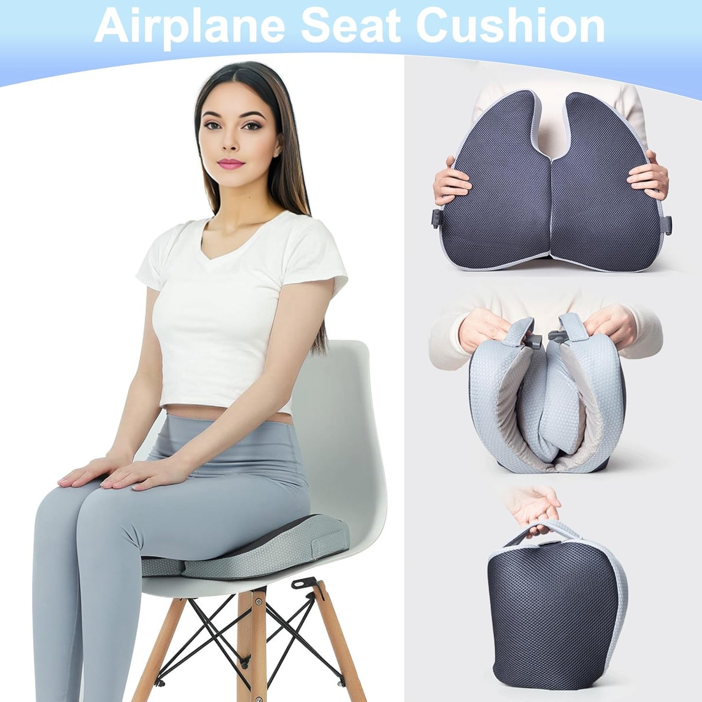 Travel Seat Cushion For Airplane, Small Foldable Hemorrhoid Pillow | Compact Airplane Seat Cushion For Long Flights, Travel Essentials For Comfort, Seat Cushion For Sciatica Pain Relief