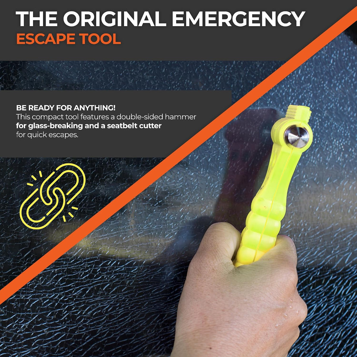 Lifehammer Brand Car Safety Hammer, The Original Emergency Auto Escape and Rescue Tool with Seatbelt Cutter, Made in The Netherlands, Glow Yellow (Pack of 3)