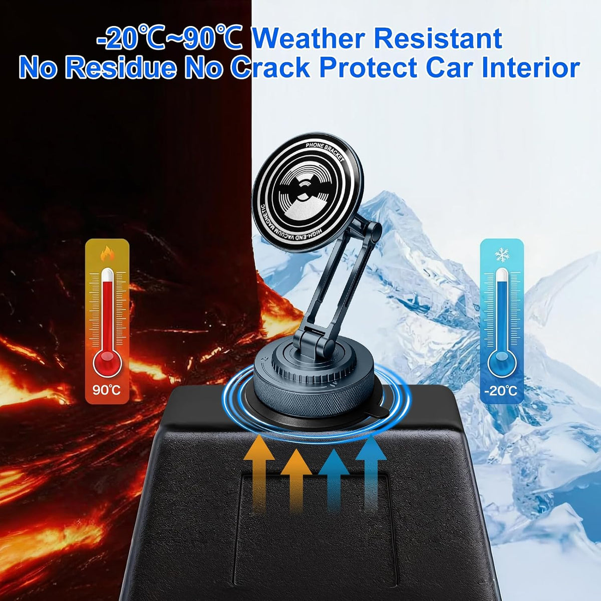 PIEPIE All-Metal Alloy Long Arm Magnetic Suction Cup Car Phone Mount Holder