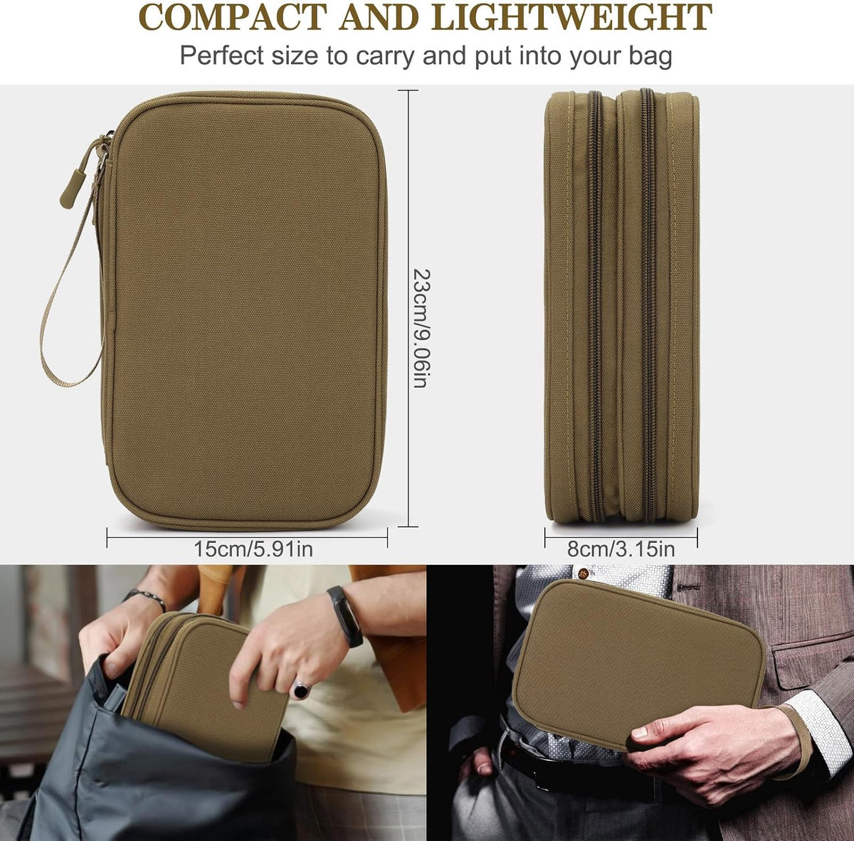 FYY Electronic Organizer, Travel Tech Pouch Bag, Large, Brown
