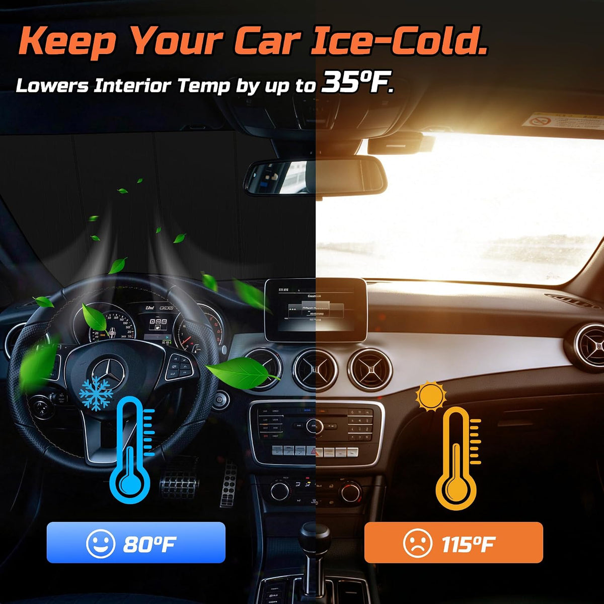 Windshield Sun Shade Compatible for 2020-2025 Benz GLE GLS Silver Reflective Foldable Front Sun Visor Sunshade Protector with Storage Bag Keep Interior Cool
