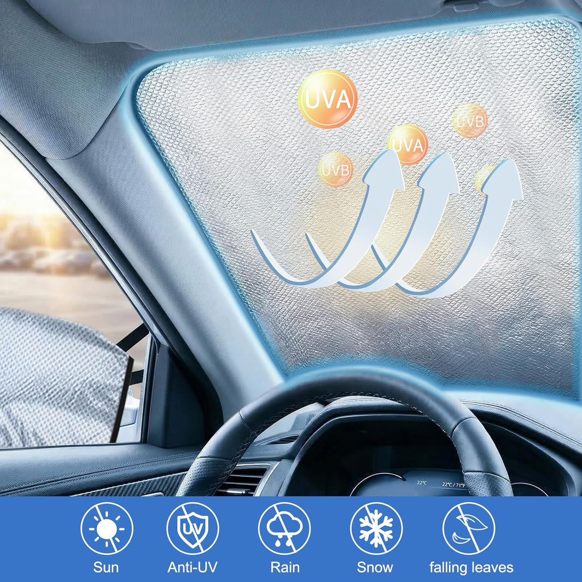 Gintenco Exterior Windshield Sun Shade for Car, Magnetic Front Window Cover, Heat and UV Protection