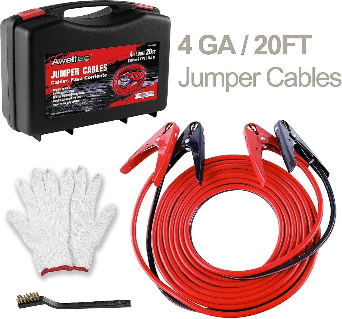 All Copper 4 Gauge 20 Feet Jumper Cables,Heavy Duty Jumping Wires