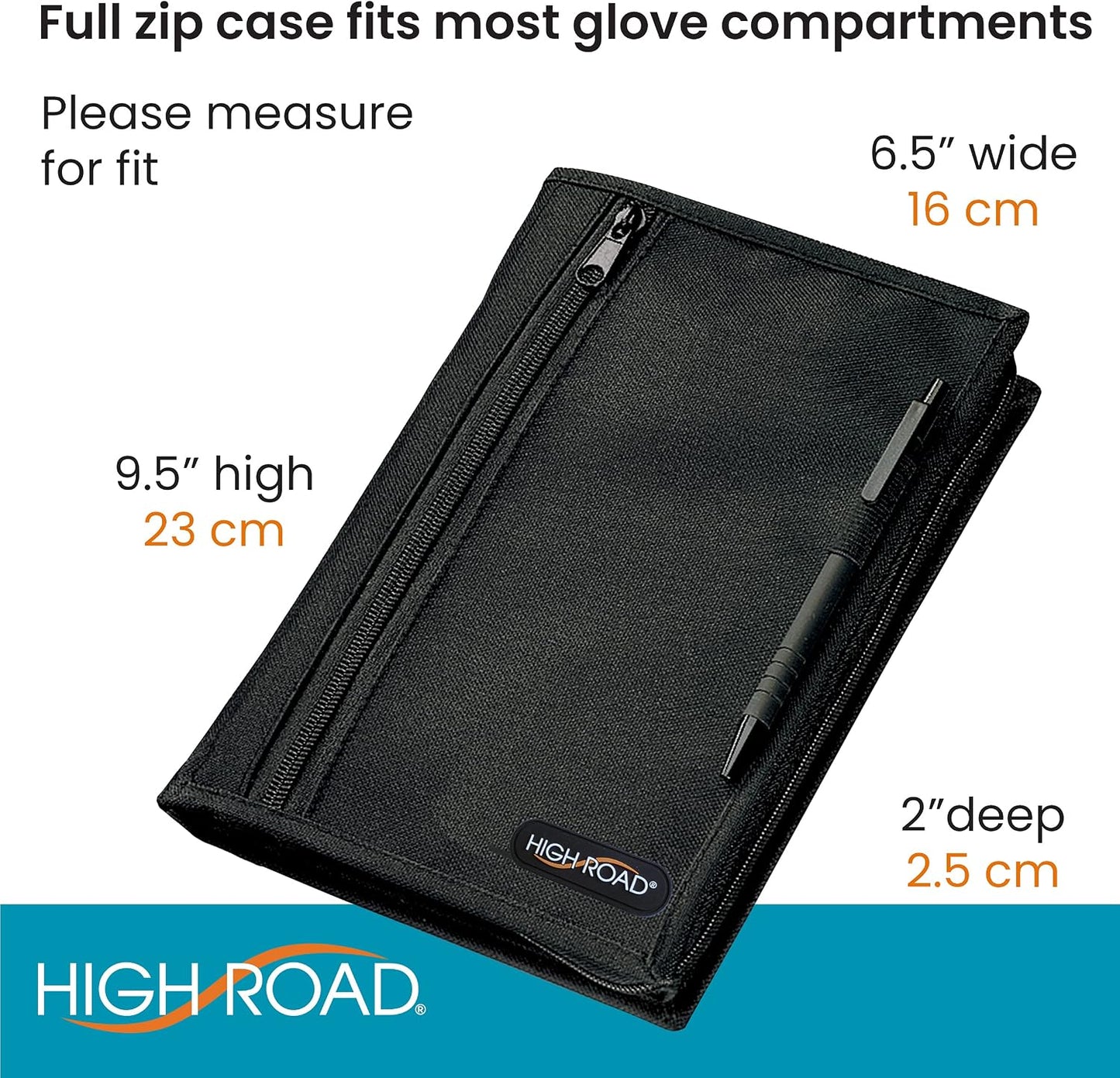 High Road Car Glove Box Organizer, Registration and Insurance Document Holder and Car Manual Holder with Flexible Secure Zippered Case and Note Pad