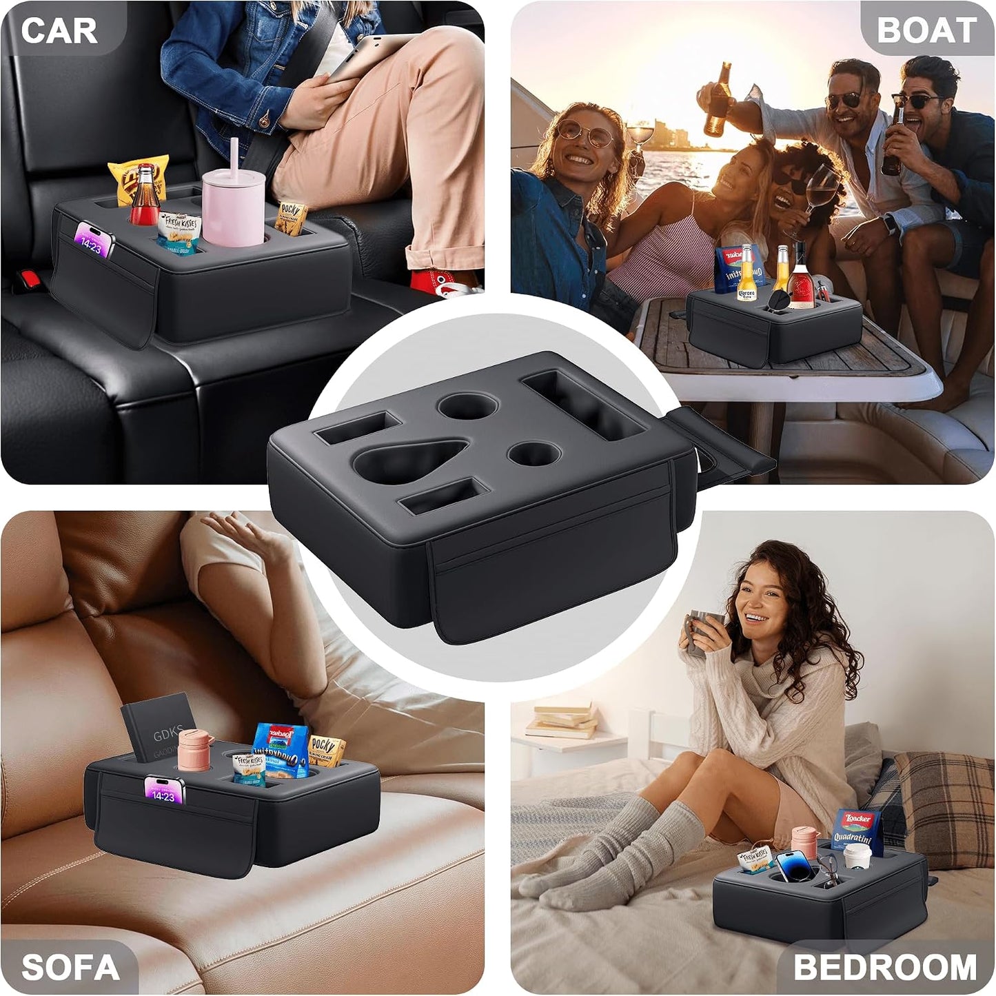 2026 Upgraded Car Cup Holder, 8 in 1 Back Seat Cup Holder for Car, PU Leather Backseat Organizer Car Cupholder Expander Tray for Trucks SUVs RVs Center Console Couch, Holds Drinks Food Phone