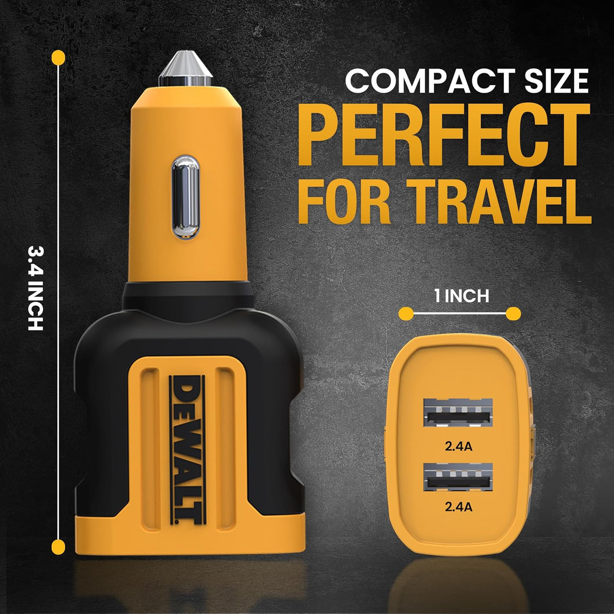 DEWALT Heavy Duty USB Car Charger Adapter, 24W, Cigarette Lighter Adapter