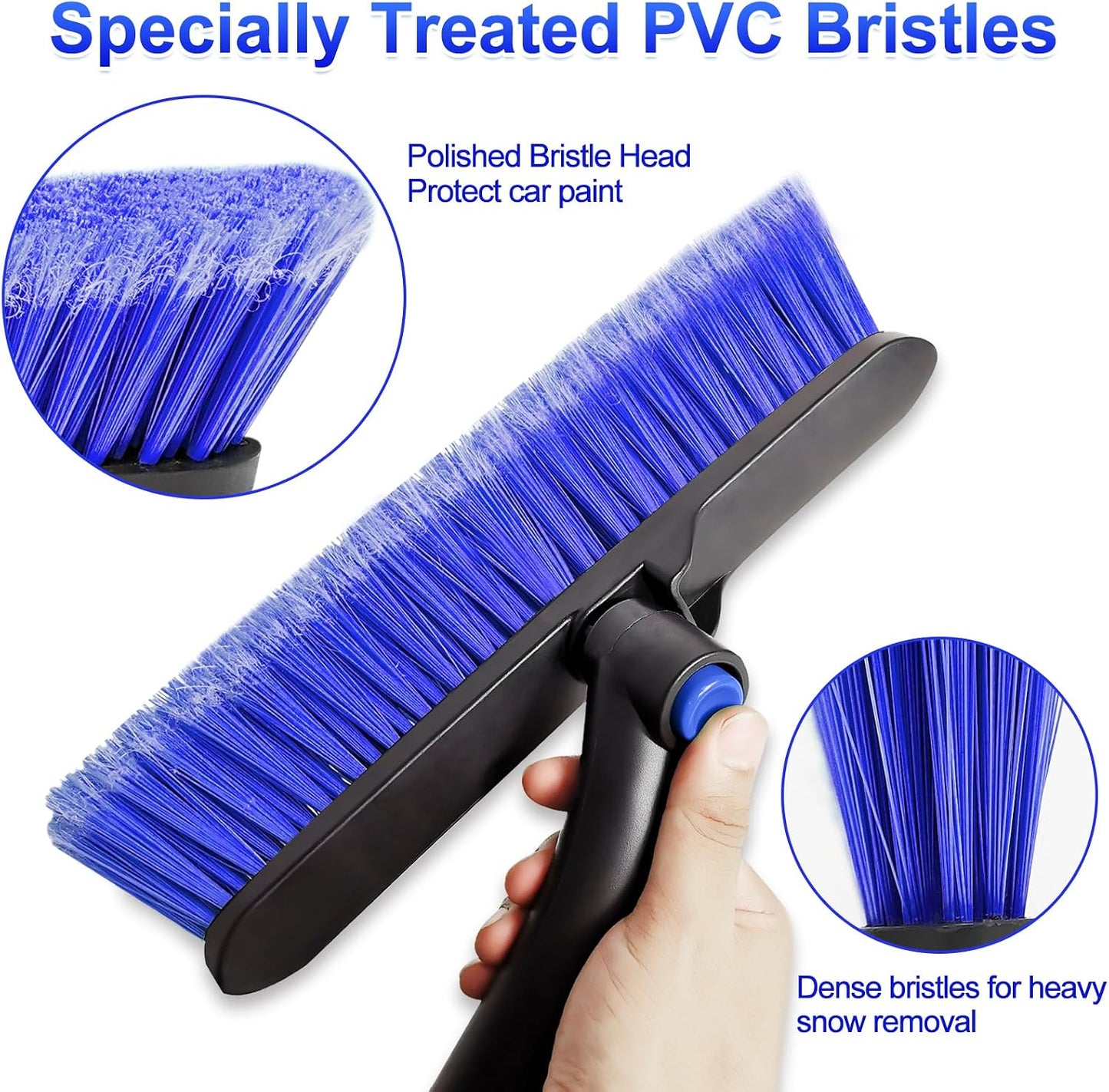 SEAAES 35 Inch Ice Scraper and Snow Brush for Car Windshield, Extendable Snow Scraper Brush with Foam Grip for Truck SUV Vehicle Window - Blue