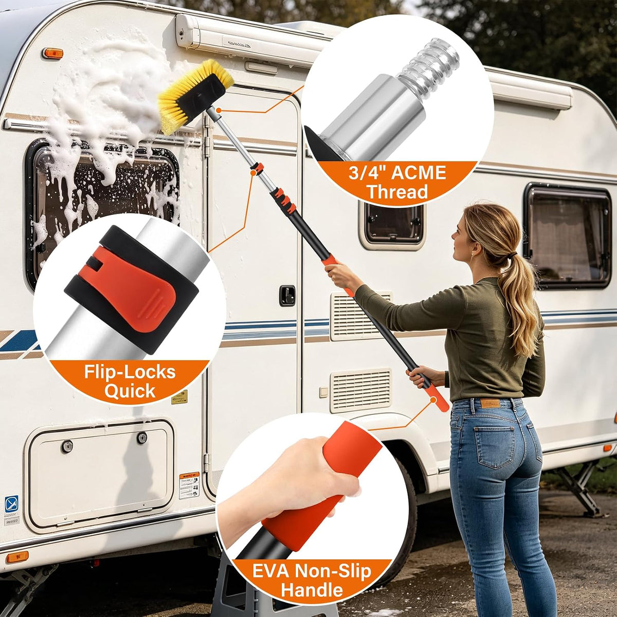12FT Car Wash Brush with Long Handle,Car Clean Kit with 12in Soft Brush
