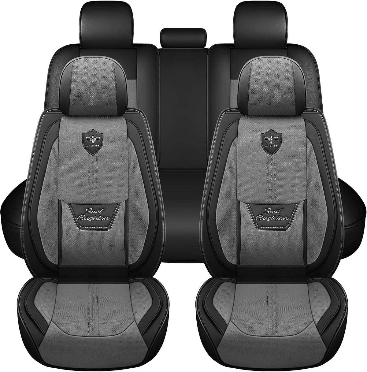 LINGVIDO Car Seat Covers Full Set (5 Seats) - Premium Perforated Nappa Leather, Waterproof Shield, Omni-Adapt Fit SUVs Sedans, Ultimate Family & Pet Protection