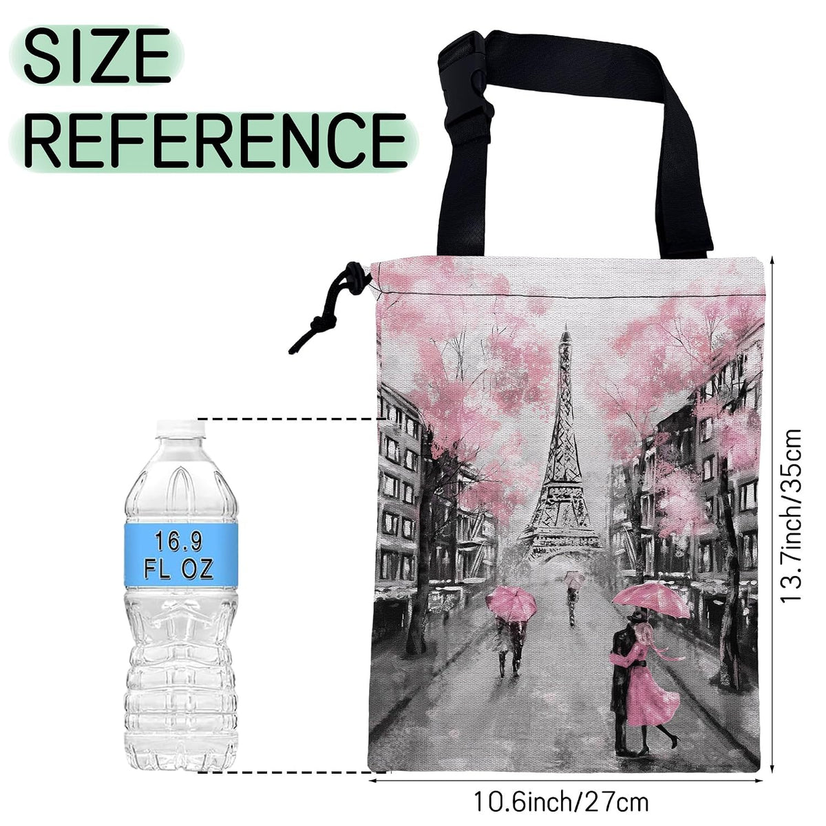 Eiffel Tower Car Trash Bag,Paris Oil Painting Hanging Drawstring Car Garbage Bag, Waterproof Canvas Car Back Seat Organizer with Adjustable Buckle, for Vehicles, SUVs, Camping, Road Trips
