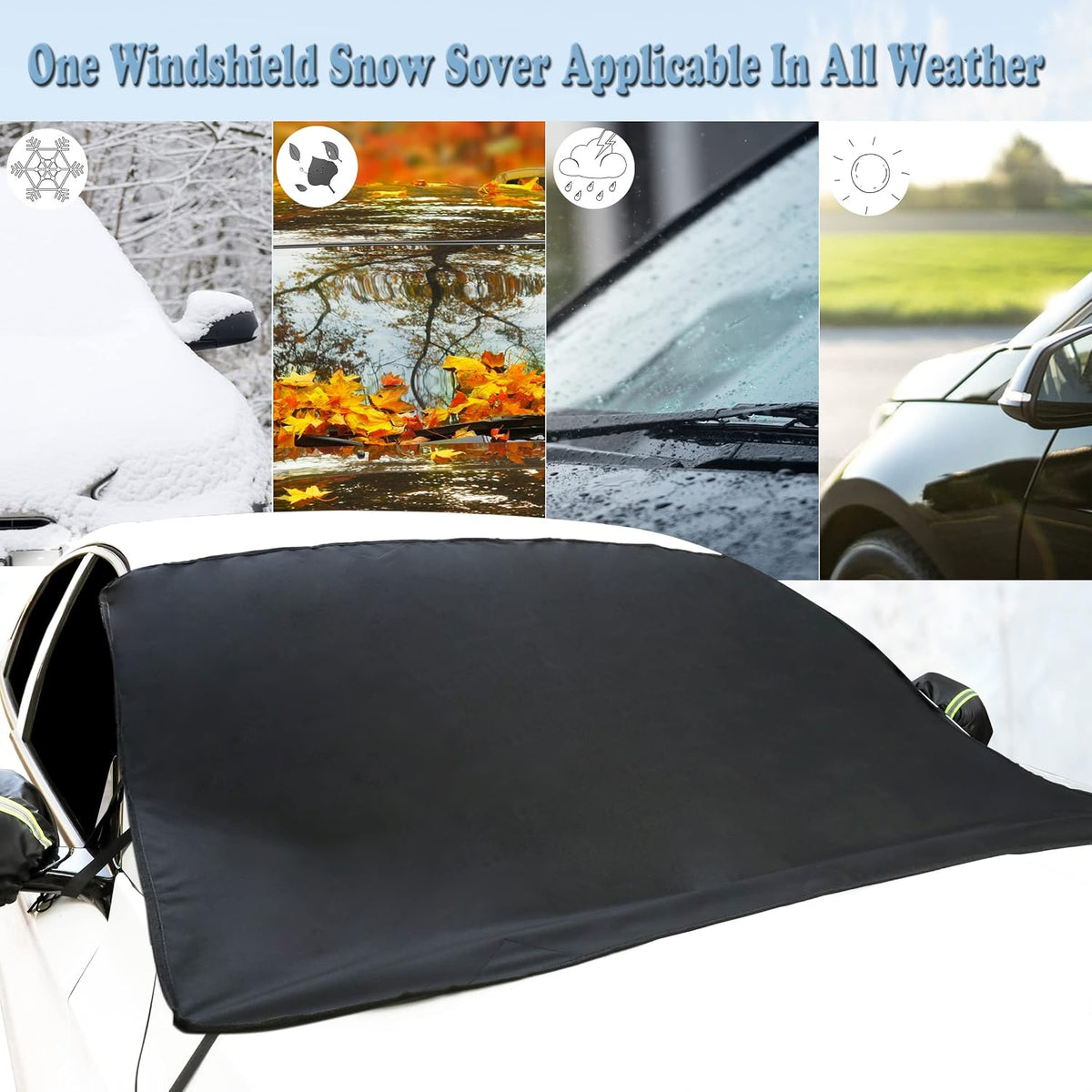 Xgunion Car Windshield Snow Cover for Ice and Snow- Durable 600D Oxford Fabric with Side Mirror Covers Ice Scrapers Waterproof Windproof Dustproof Windshield Covers Universal Fit for Most Vehicle
