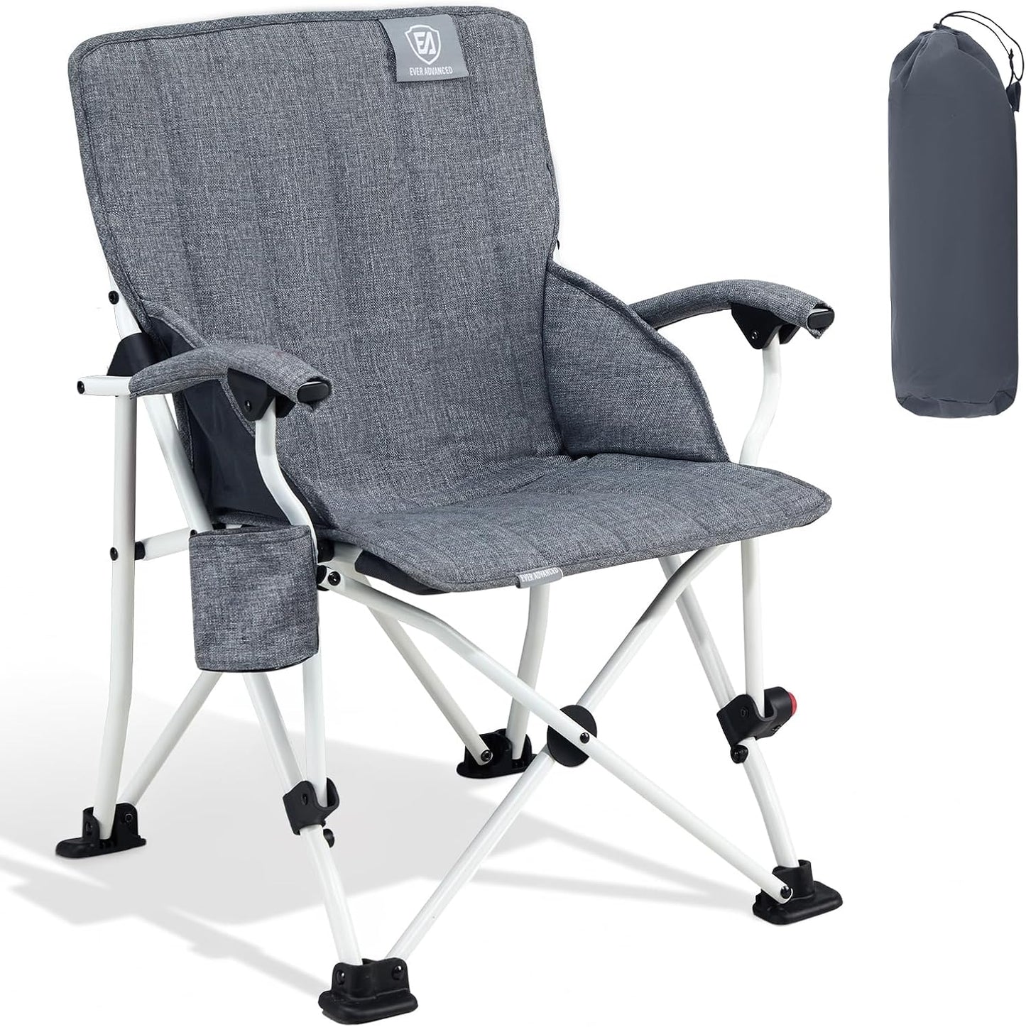 EVER ADVANCED Kids Camping Chairs with Cup Holder, Padded Folding Camping Chair Outdoor with Safety Lock, Carry Bag, Lightweight Portable Camp Chairs for Beach, Balcony, Patio, Supports 150lbs, Grey