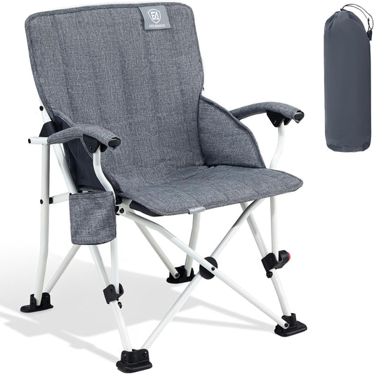 EVER ADVANCED Kids Camping Chairs with Cup Holder, Padded Folding Camping Chair Outdoor with Safety Lock, Carry Bag, Lightweight Portable Camp Chairs for Beach, Balcony, Patio, Supports 150lbs, Grey