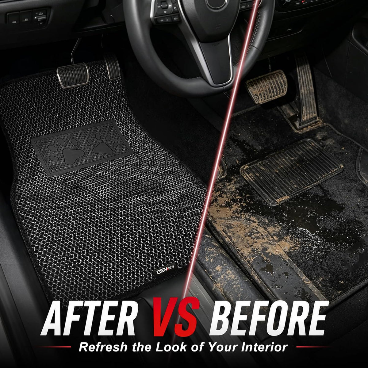Universal Car Floor Mats, 3D Mesh Fabric All Weather Waterproof Car Floor Liners,With Anti-Slip Granule Backing&Driver Heel Pad,Efficient Dust&Dirt Resistant for Sedan,SUV,Truck,Van,Set of 4pcs