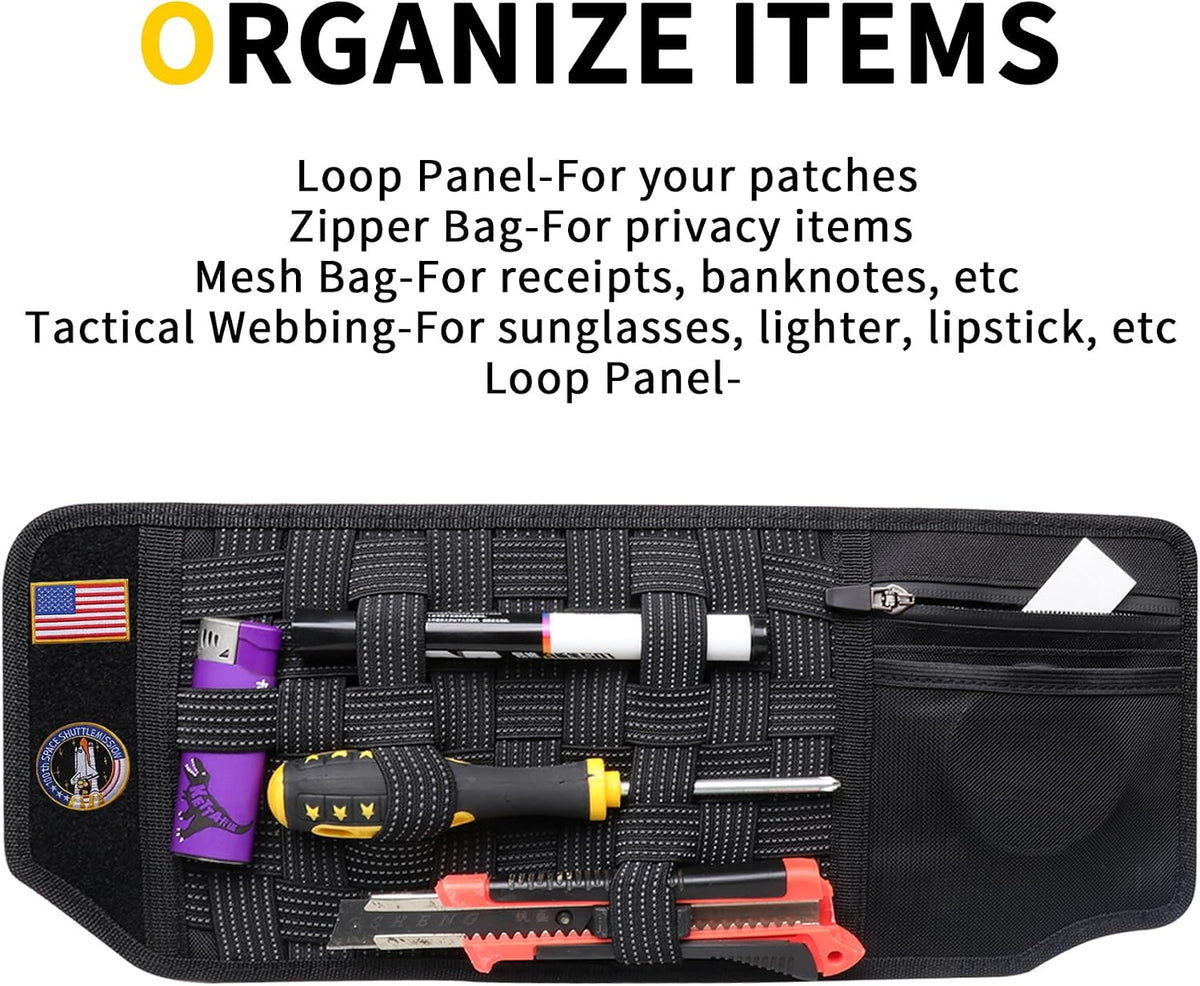 Tactical Sun Visor Organizer Visor Storage Compatible with 2021 2022 2023 2024 2025 2026 Ford Bronco 2/4 Door Accessories Car Sun Visor Sunglasses Holder Webbing Molle Panel, Driver+Passenger