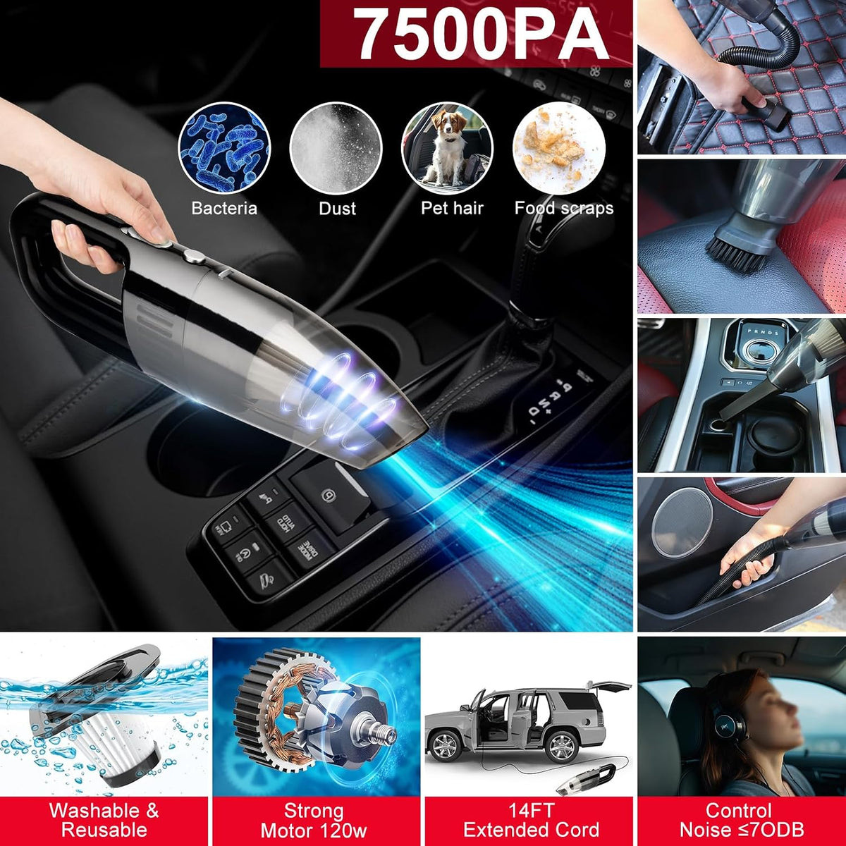 41Pcs Car Wash Cleaning Kit with High Power Handheld Vacuum Windshield Cleaning Tool Collapsible Bucket Detailing Brushes Tire Brush Towels Complete Detailing Set for Car