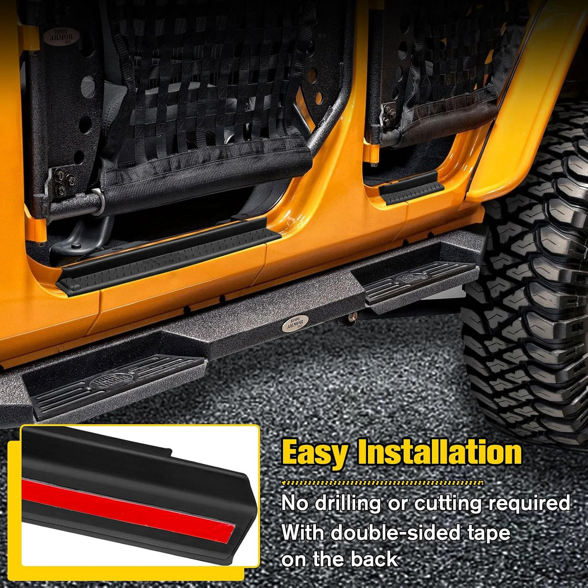 Door Sill Guards Protectors for Jeep Wrangler JK JKU 2007-2018 4 Door