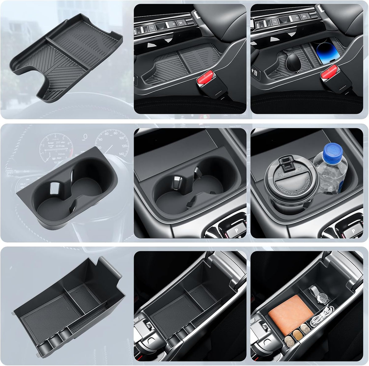 BIBIBO 3Pack for 2026 Honda HRV Center Console Organizer 2026 Honda HRV (LX/Sport/EX-L) Cup Holder & Armrest Organizer Tray +Under Console Tray 2026 HRV Middle Insert Tray 2026 HR-V Accessories