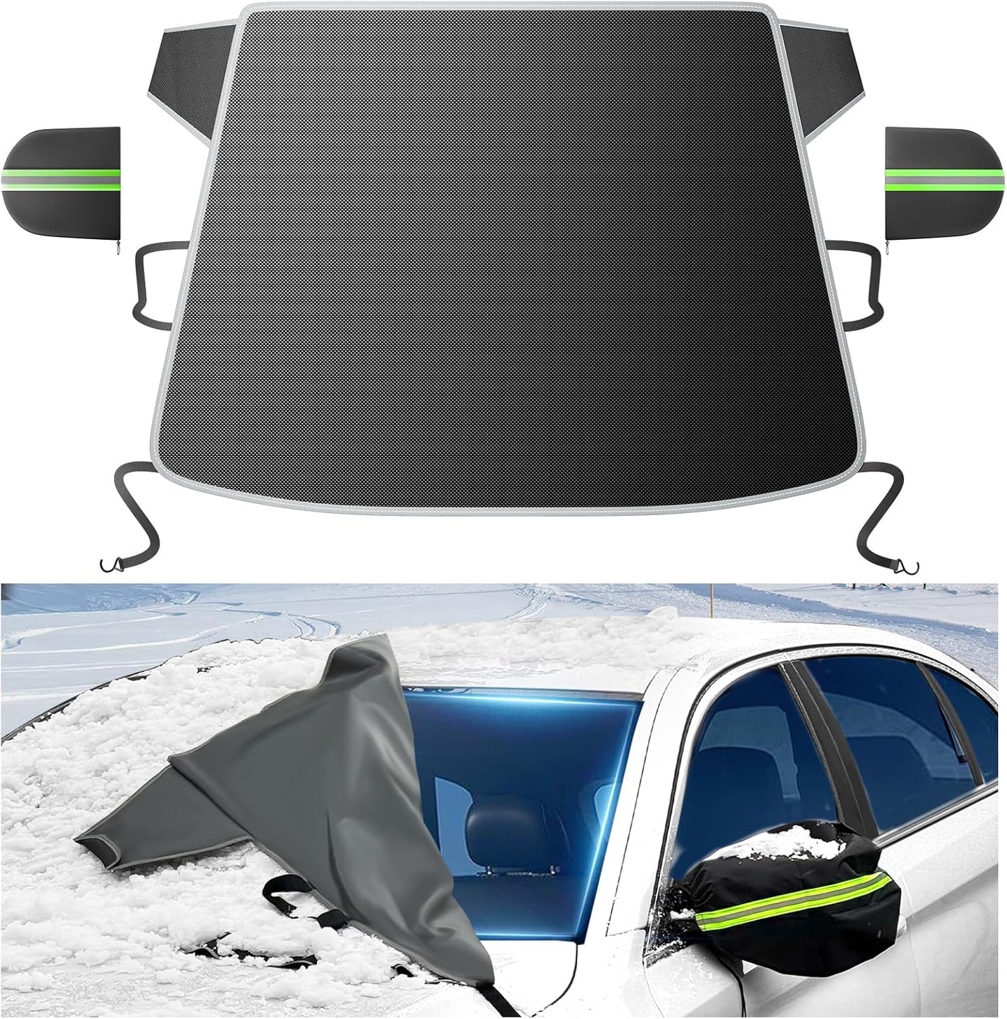 DooGooCoo [Upgraded] 7-Layer Car Windshield Snow Cover, [Efficient Winter Protection] Against Snow, Ice, Frost and Water, [Military-Grade Durable] Universal Fit for Cars, SUVs, and Trucks-Medium
