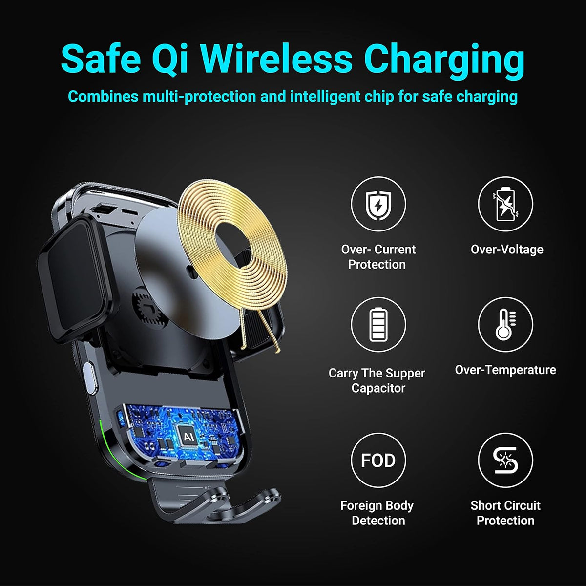 [Upgraded Version] ZicBee Wireless Car Charger,15W Fast Charging Auto-Clamping Car Mount, Dash, Air Vent Charging Car Phone Holder for iPhone 15 14 13 12 11, Samsung Galaxy S23 S22, etc. (Black)