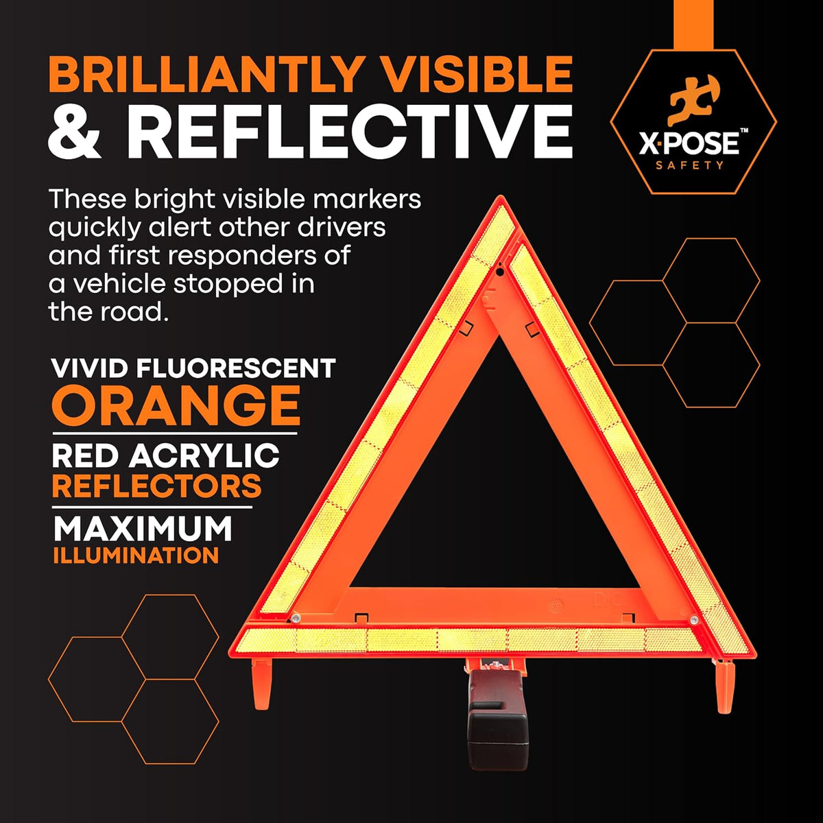 Xpose Safety Reflective Emergency Triangles – 12 Kits (36 Triangles) – DOT Approved Roadside Car Safety Warning Reflectors – Red & Orange Automotive Vehicle Hazard Visibility Markers