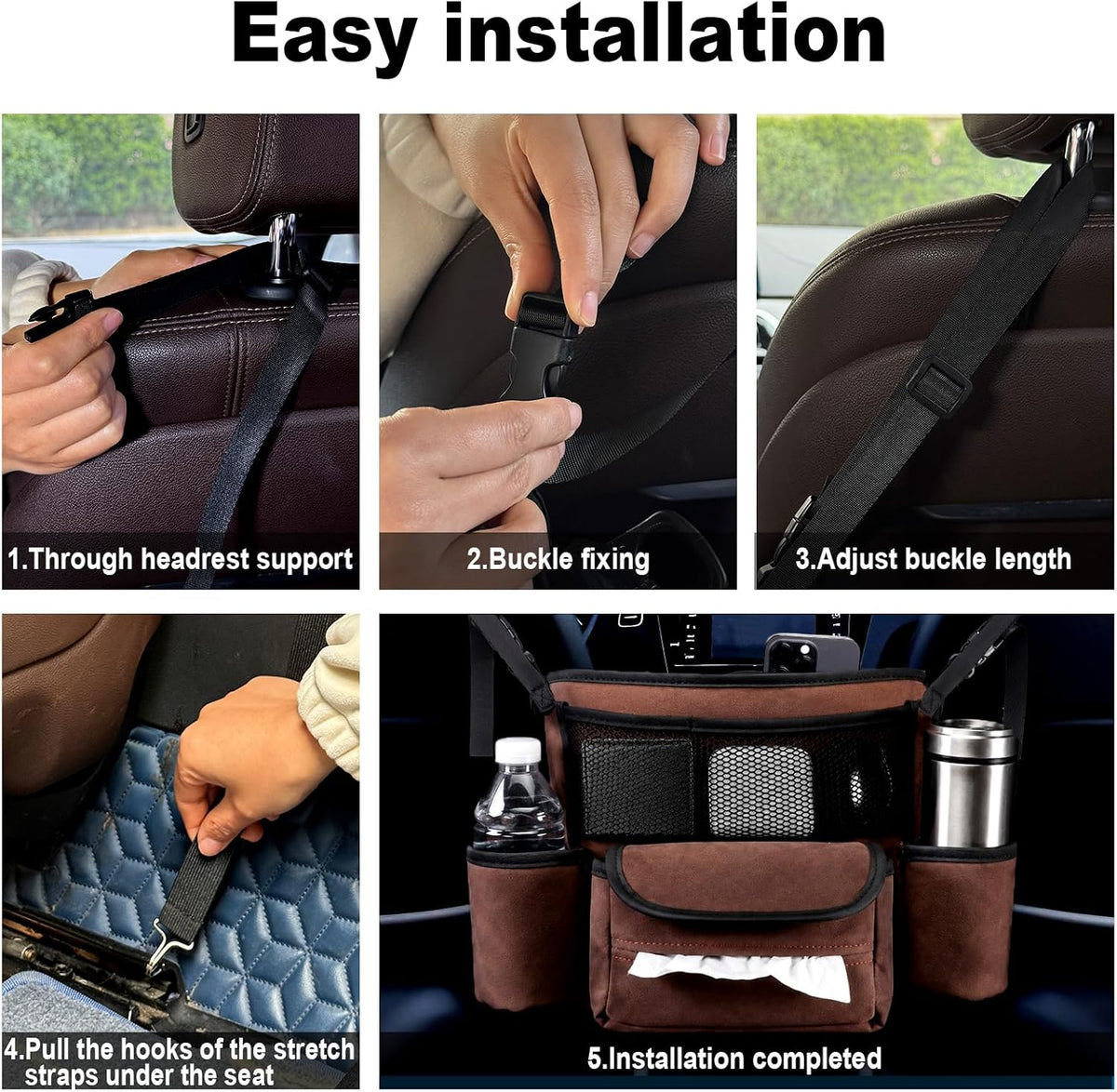 Car Handbag Holder Between Seats Suede Large Capacity Car Purse Holder Automotive Consoles, Fits Between Front Seats, Holds Wallet, Phone & Essentials (Brown)