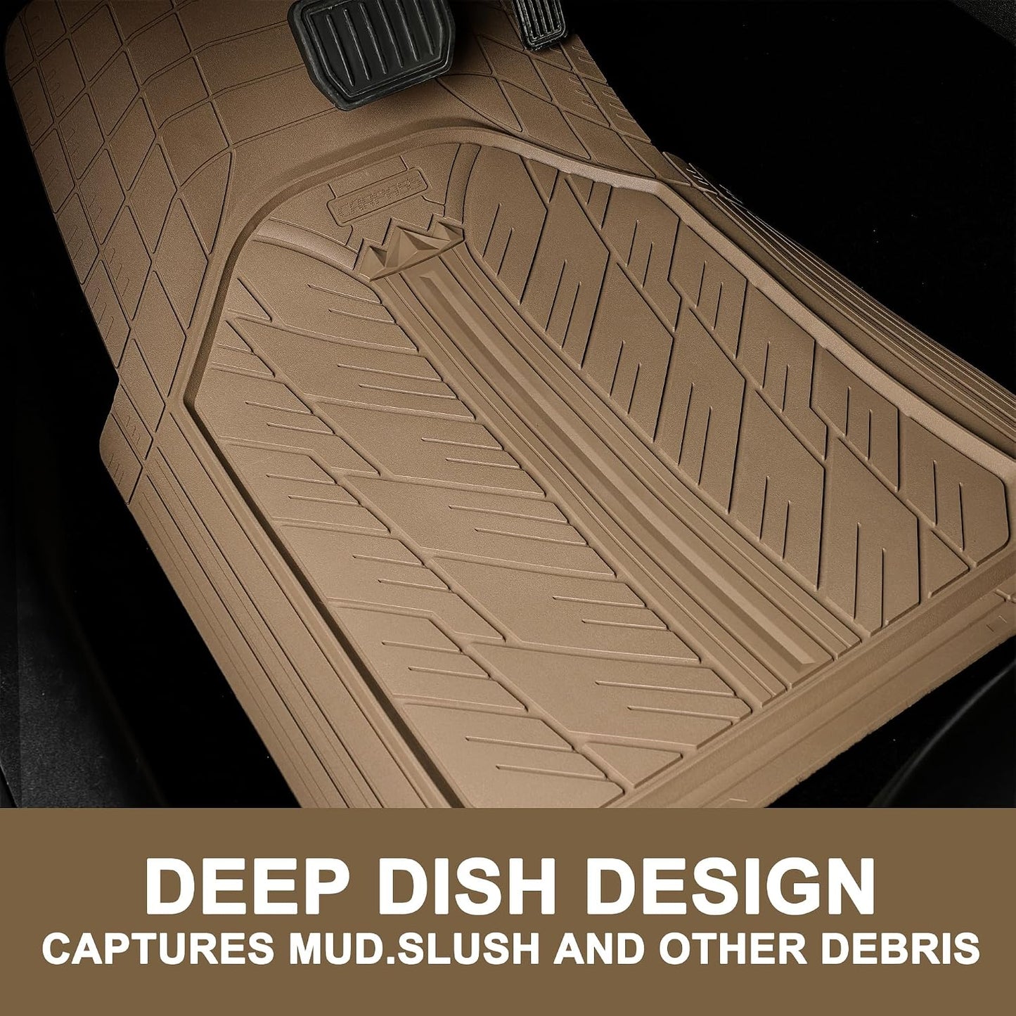 CAR PASS Heavy Rubber Car Floor Mats, Deep Waterproof Car Mats All Weather, Universal Trim-to Fit Automotive Floor Mats for Car SUV Truck Van, Durable Floor Liners All Beige