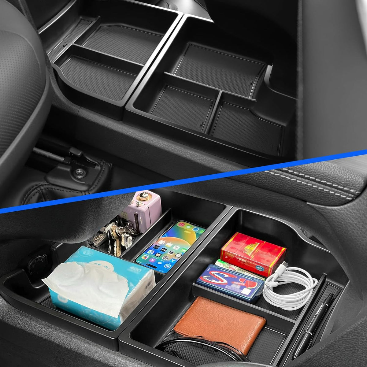 smabee 2PCS Center Console Organizer Lower Tray for Toyota Sienna 2021-2026 Accessories, ABS Lower Center Console Tray Interior Storage Box Interior Black