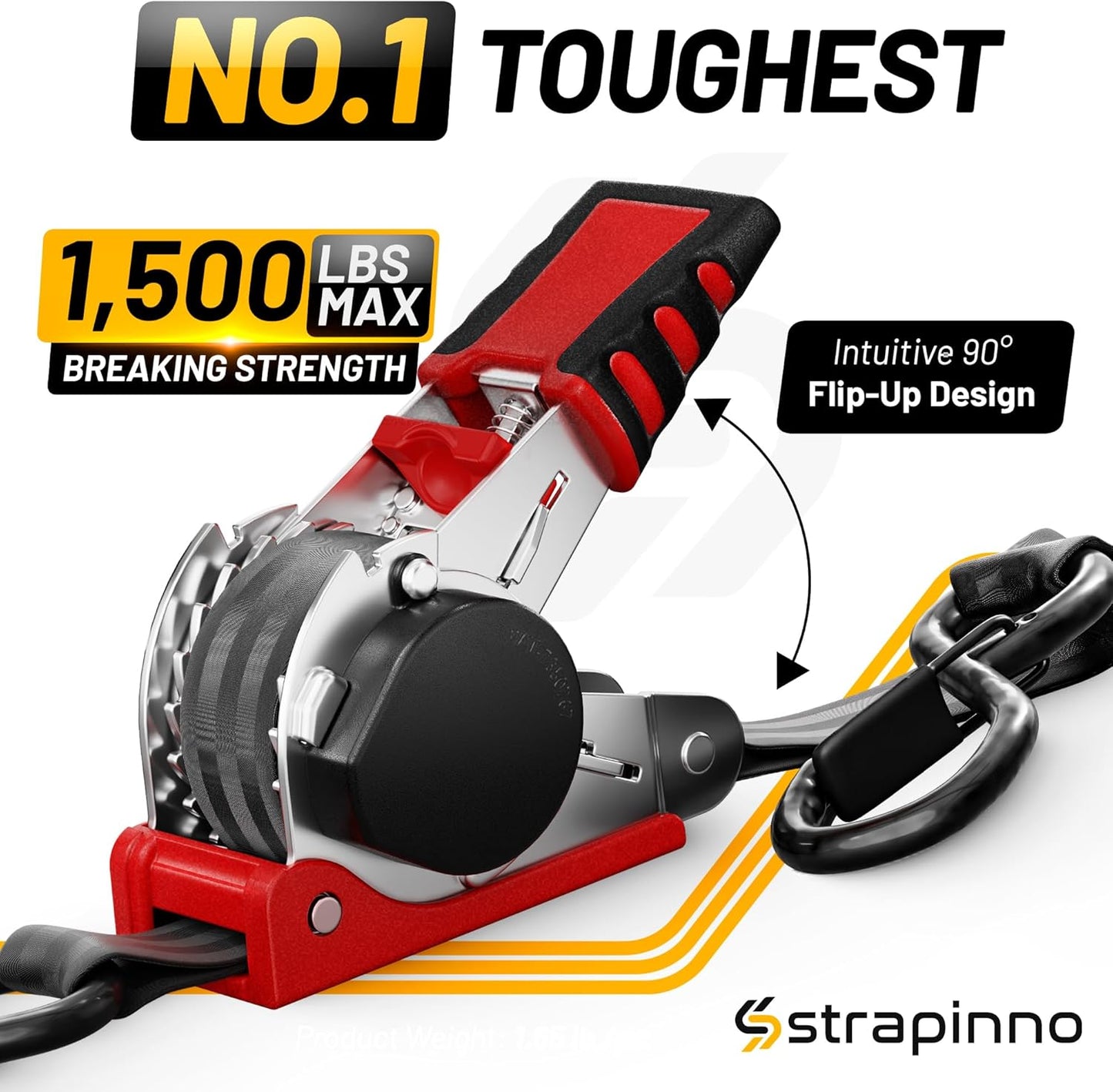 Strapinno Retractable Ratchet Straps (4-Pack), 1 in x 10 ft, 1,500LBS Break Strength, Most Durable Straps and Core, Auto Self Retracting Tie Downs for Truck, Moving, Motorcycle, Bike, Jetski, Kayak