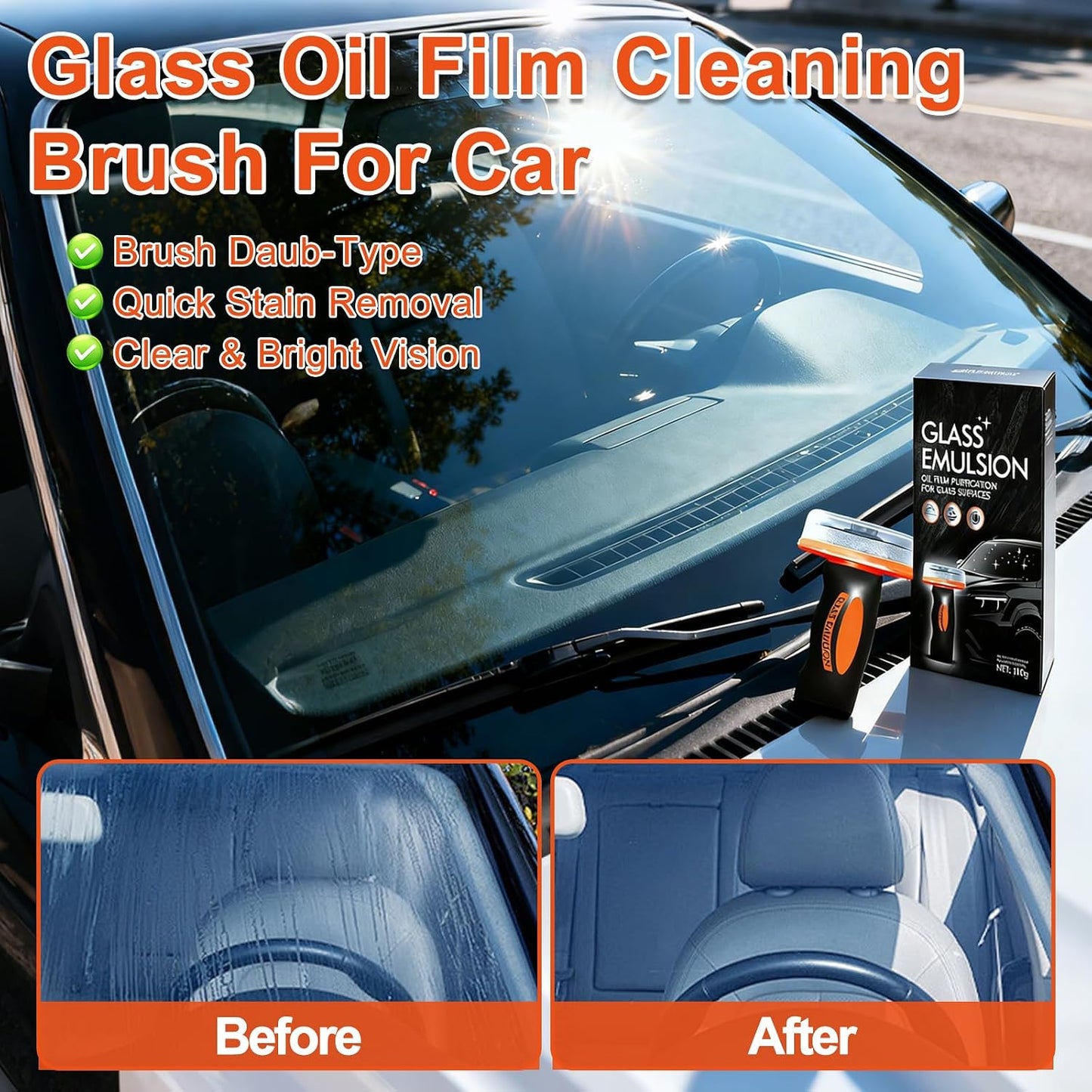 Glass Oil Film Remover for Car, 2026 Upgraded Automotive Oil Film Cleaning Brush, Hand-Held Glass Emulsion Cleaner for Car Windshield, Windows and Mirrors