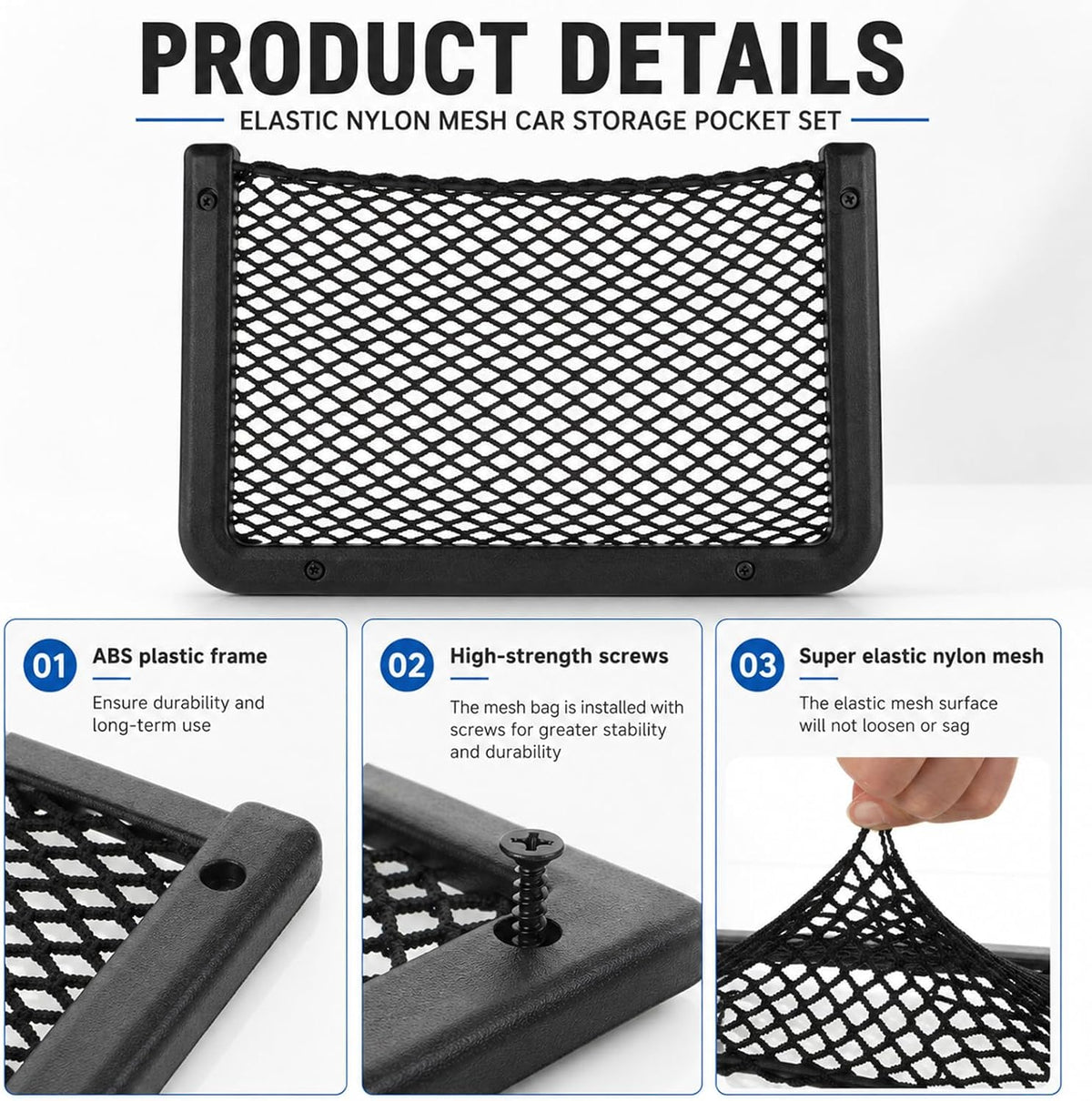 2 Pcs Framed Storage Net Pocket, 12 x 8 Inch Car Storage Net