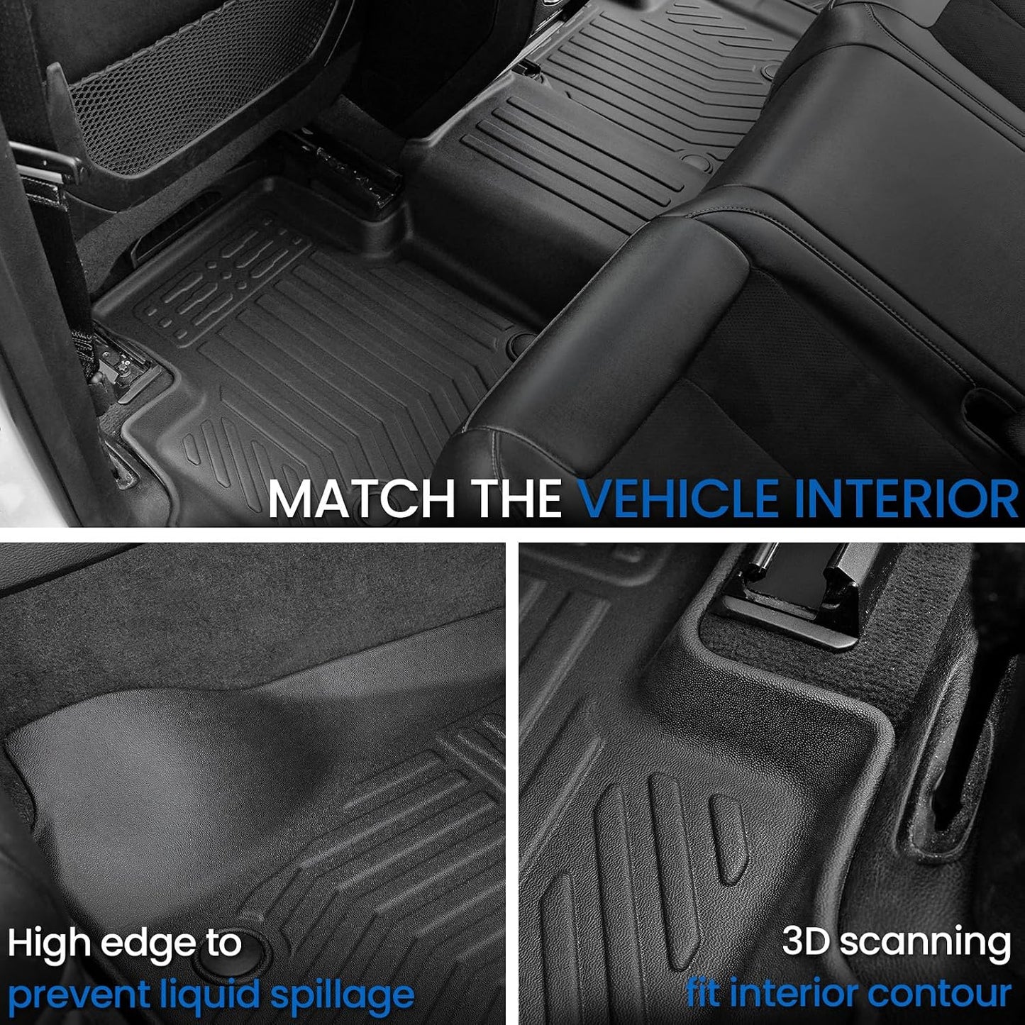 Floor Mats Set for 2022-2025 2026 Jeep Grand Cherokee WL74 (Incl 4XE, not for WK2 or L), All Weather TPE Backrest Trunk Mat Cargo Liner Door Sill Guards Accessories (WL74 | Floor Mats Set)