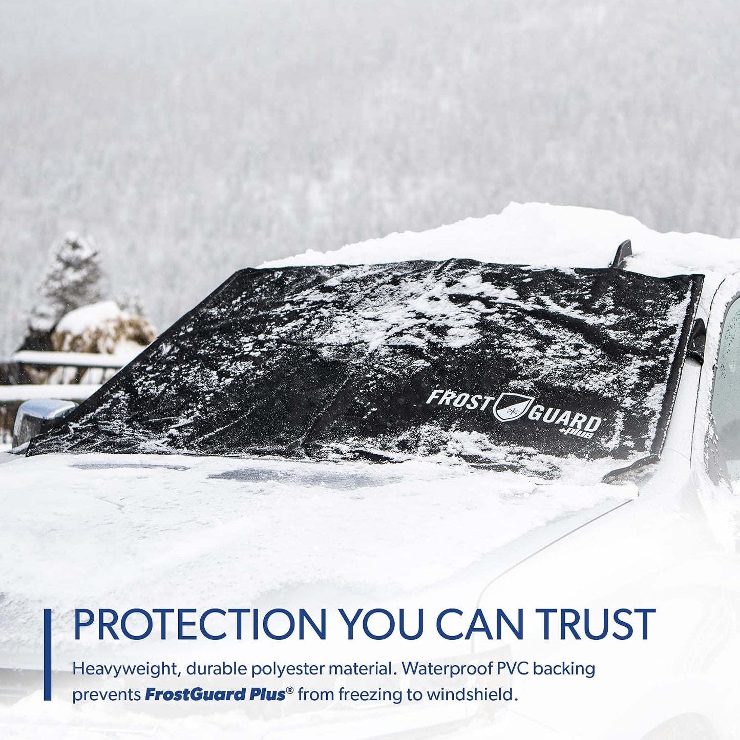 FrostGuard Plus | Winter Windshield Cover for Ice and Snow, XL Size (Black) - Built-in Security Panels, Wiper Blade Coverage + Mirror Covers - Fits XL Size Cars, Trucks and SUVs, 68 x 41 Inches