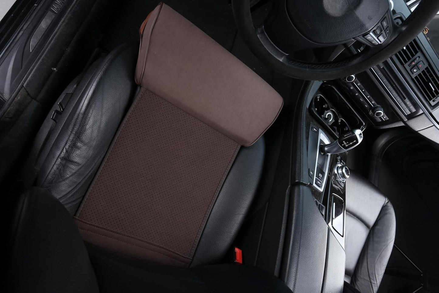 JUPENG Car Seat Leg Extender Cushion, Memory Foam Under Thigh Leg Support Pillow with Strap, Non-Slip Base & Removable Washable Cover for Driver Seat and Office Chair, Universal Comfort Pad (Brown)