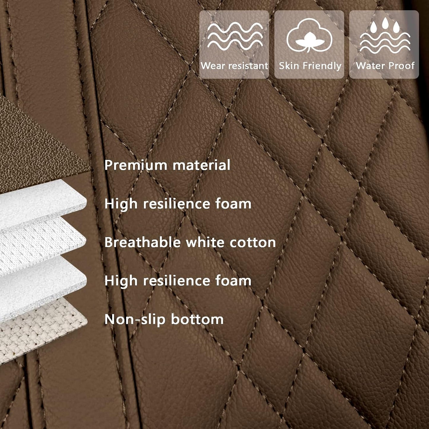 SanQing Car Seat Cover for Front Car Seat Bottom,Premium PU Leather Seat Cushion Protector Without Backrest with Storage Pocket,Full Wrapping Edge Works with Sedan SUV Pickup Minivan (Beige)