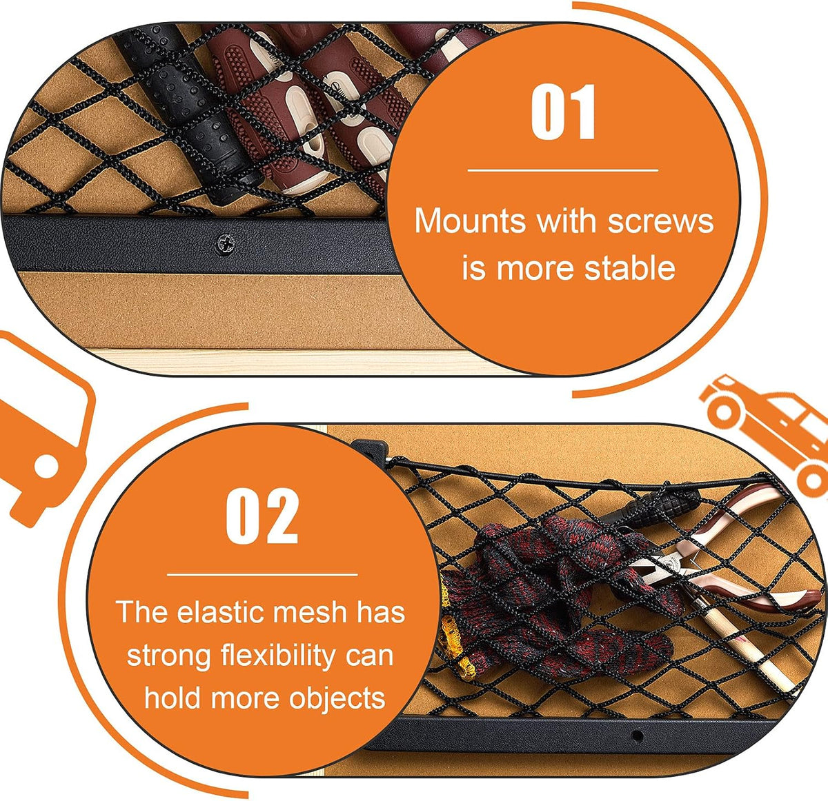 Frienda 4 Pcs Bungee Net Pocket Framed Mesh Car Boat RV,14 X 7.3 Inch