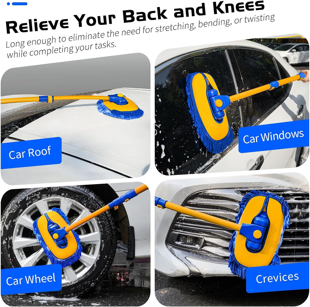 Ordenado 15° Curved Car Wash Brush with Long Handle, Scratch-Free Mop Head