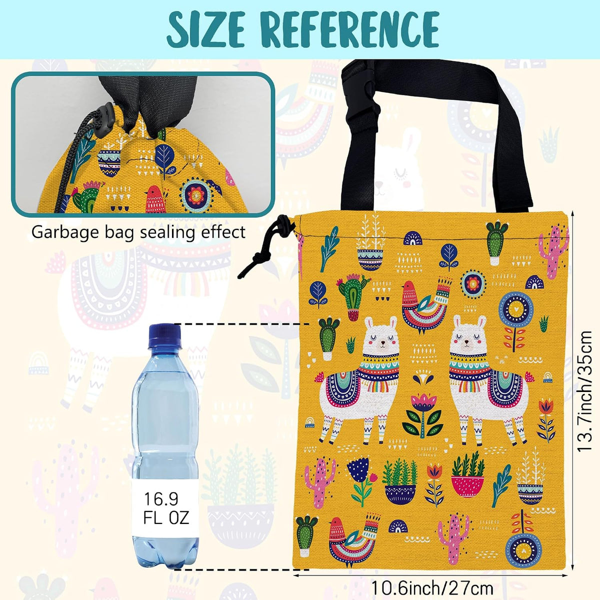 Car Garbage Bag Llama Flowers and Birds Drawstring Car Trash Bag Hanging for Back Seat with Adjustable Buckle Canvas Vehicle Trash Can Easy-to-Install