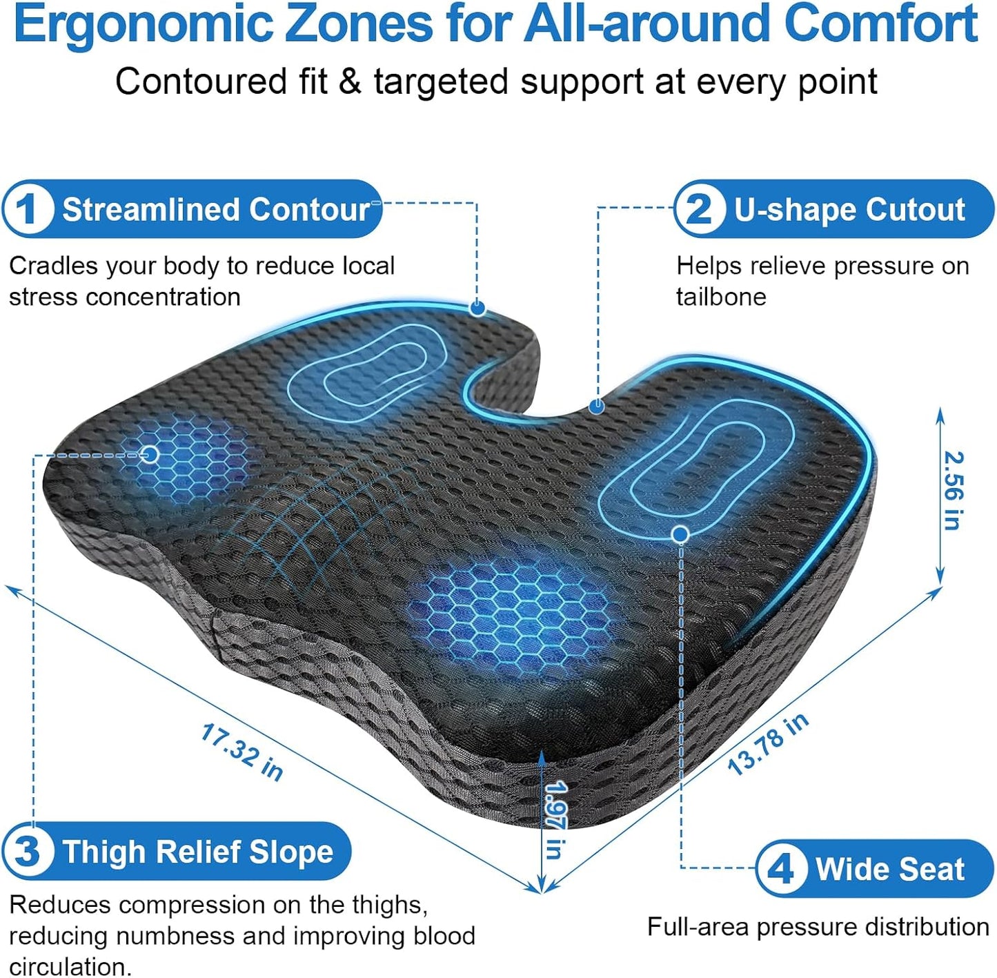 Car Seat Cushion for Driving Comfort &amp; Support - Premium Memory Foam Seat Pad with Breathable Washable Cover, Non-Slip Bottom, Road Trip Essentials for Car Seats