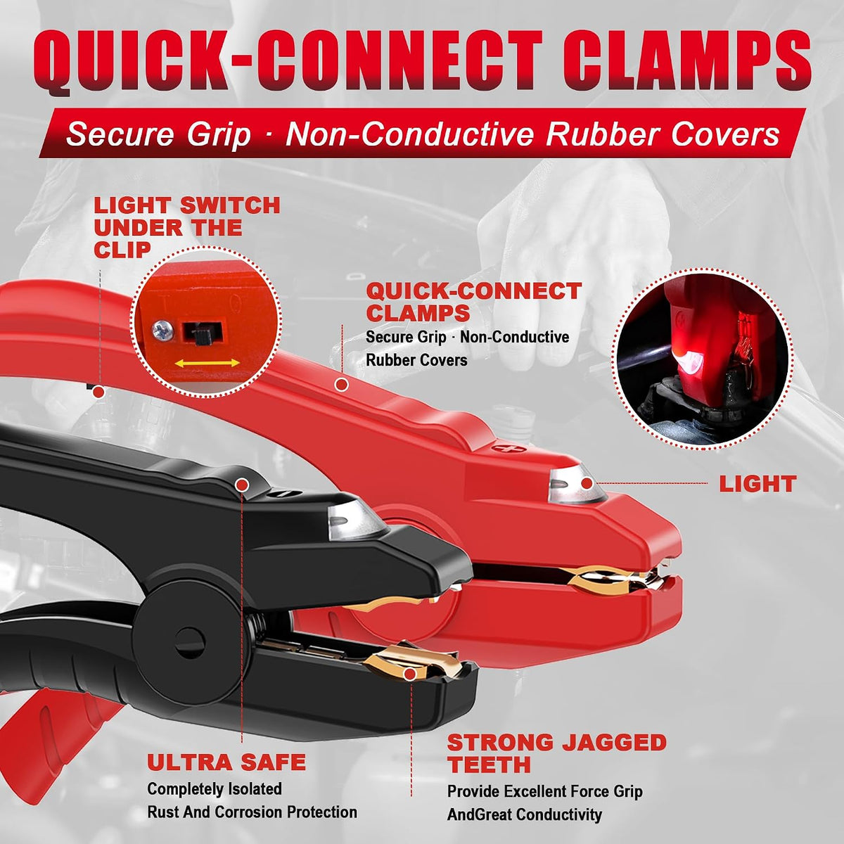 6 Gauge 16 Feet Jumper Cables with LED Light,Booster Jumping Wires