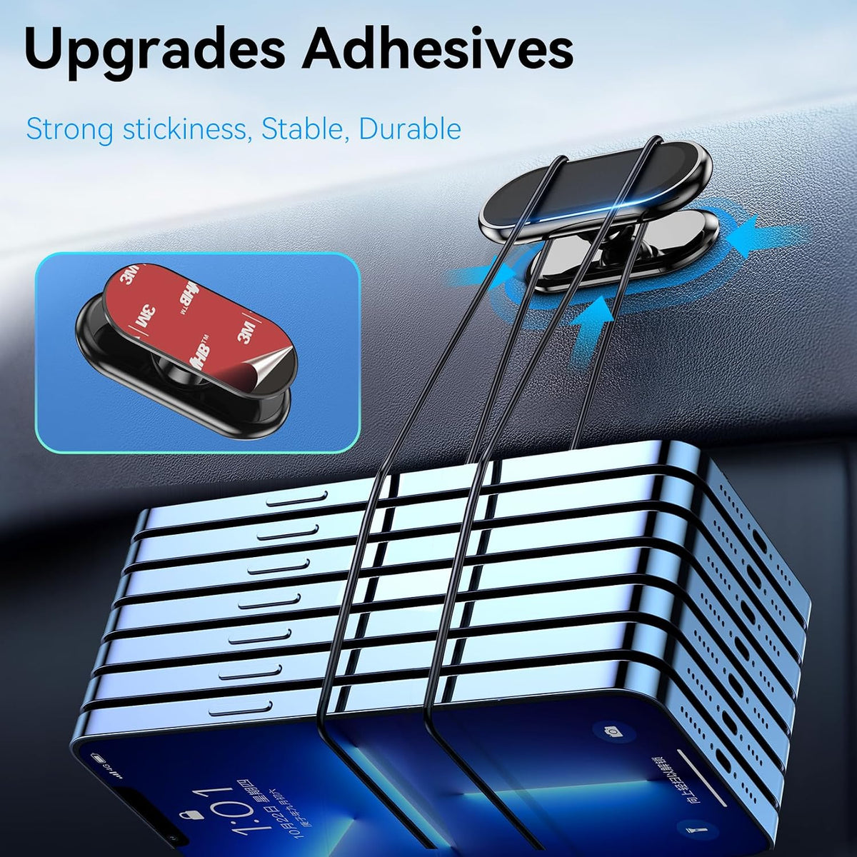 【2-Pack】 Magnetic Phone Holder for car, [ Super Strong Magnet ] [ with 4 Metal Plate ] Cell Phone carmount for iPhone Magnetic [ 360° Rotation ] Universal Dashboard Adhesive Car Magnetic Phone Mount