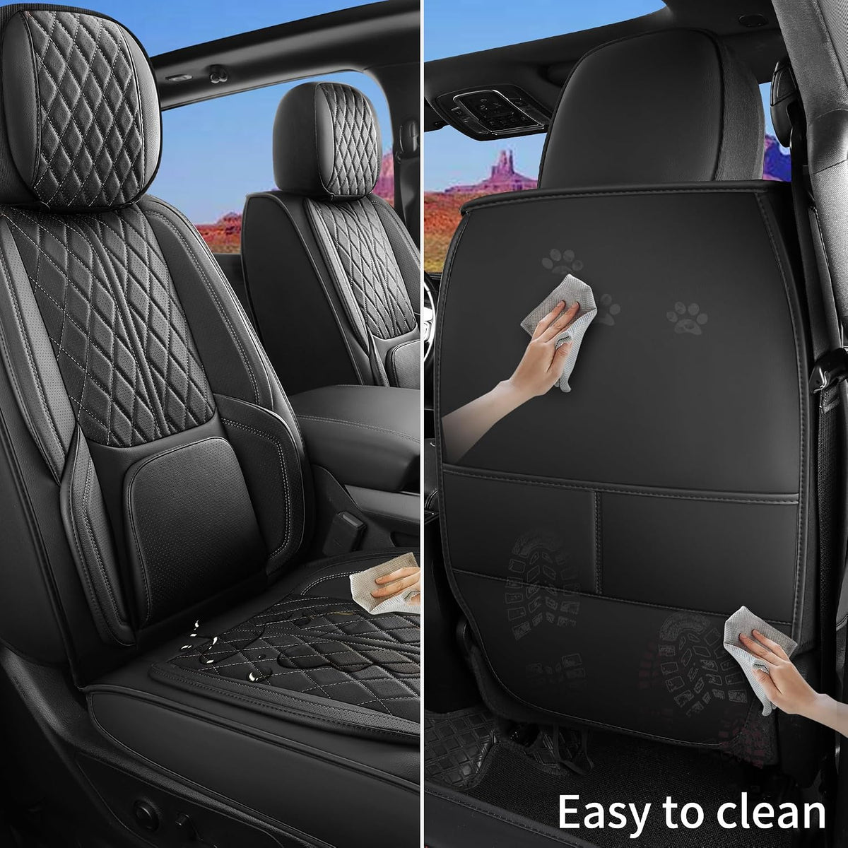 Car Seat Cover Custom Fit for Dodge Ram 1500 2500 3500 2002-2026 Faux Leather Seat Cover Set Compatible with Crew Quad Regular Cab Pickup Truck Cushions (Black, Front Seat)