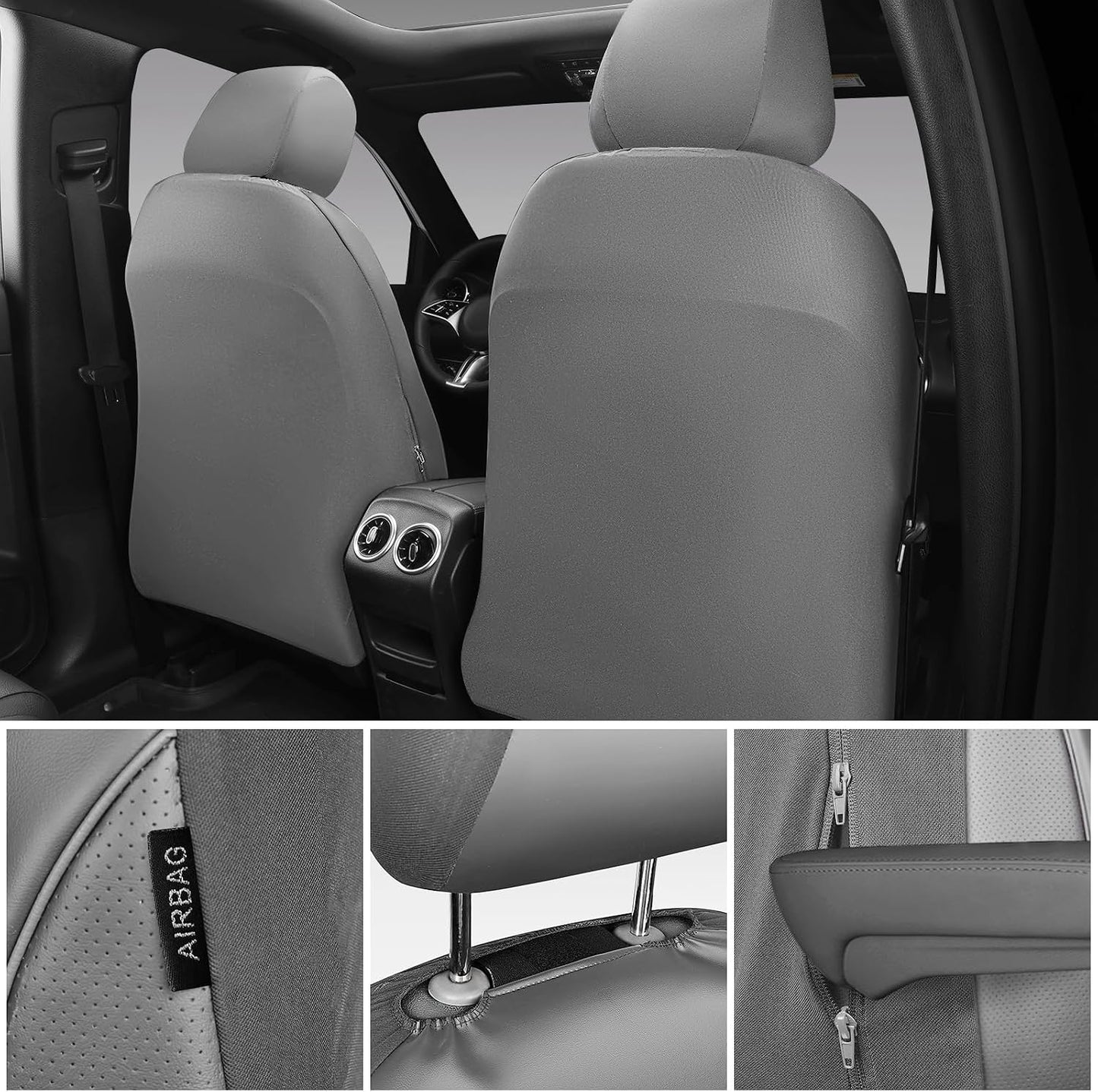 CAR PASS 3D Foam PU Leather Car Seat Covers, Universal Seat Covers Full Sets for Trucks SUV Sedan Automotive Seat Covers Armrest Airbag Compatible Waterproof Comfortable Faux Nappa Leather All Gray