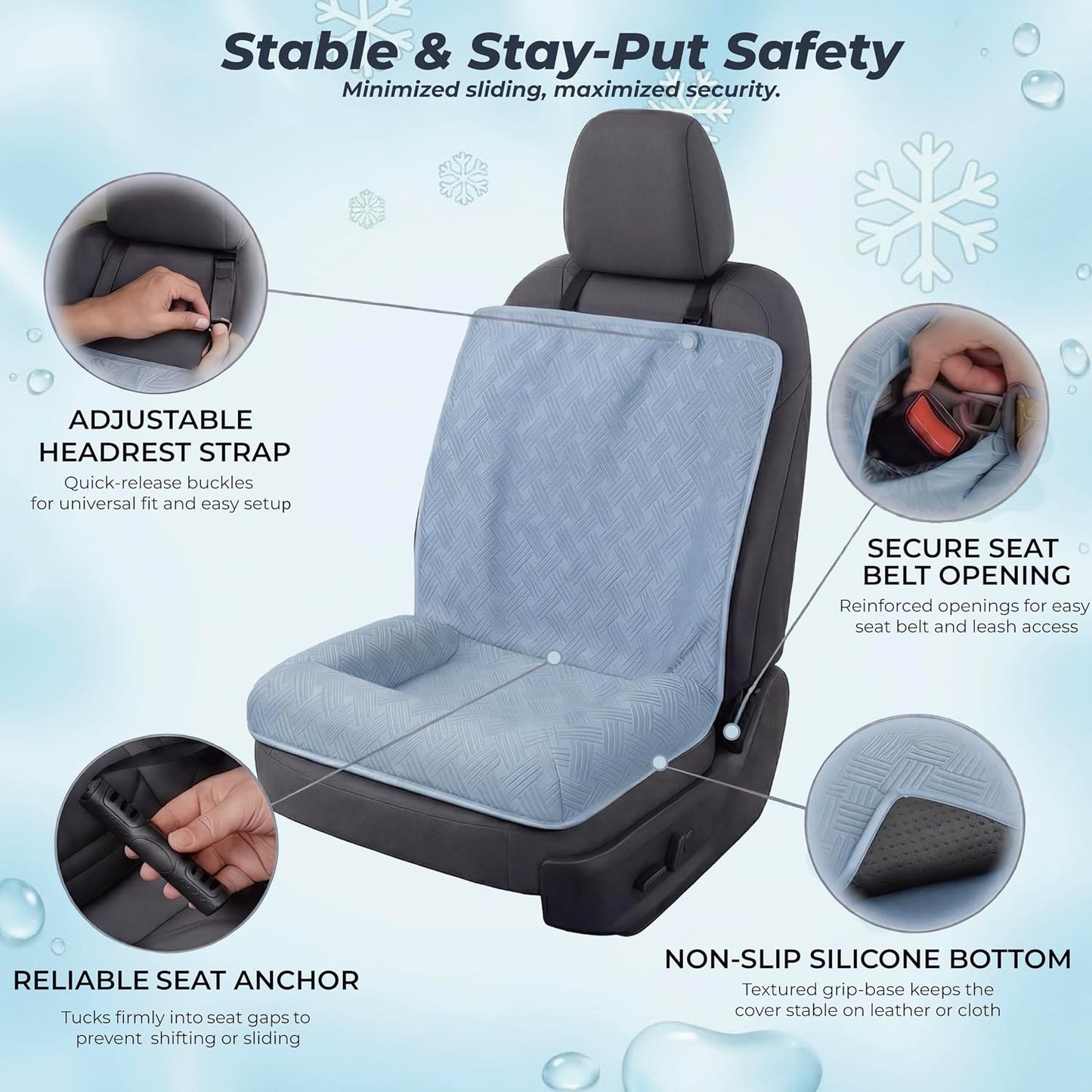 Premium Cooling Dog Car Seat Mat for Small Dogs & Puppies, Breathable Puppy Car Seat for Front & Back Seat Travel, Cool-to-Touch Washable Pet Travel Lounge with Supportive Bolster