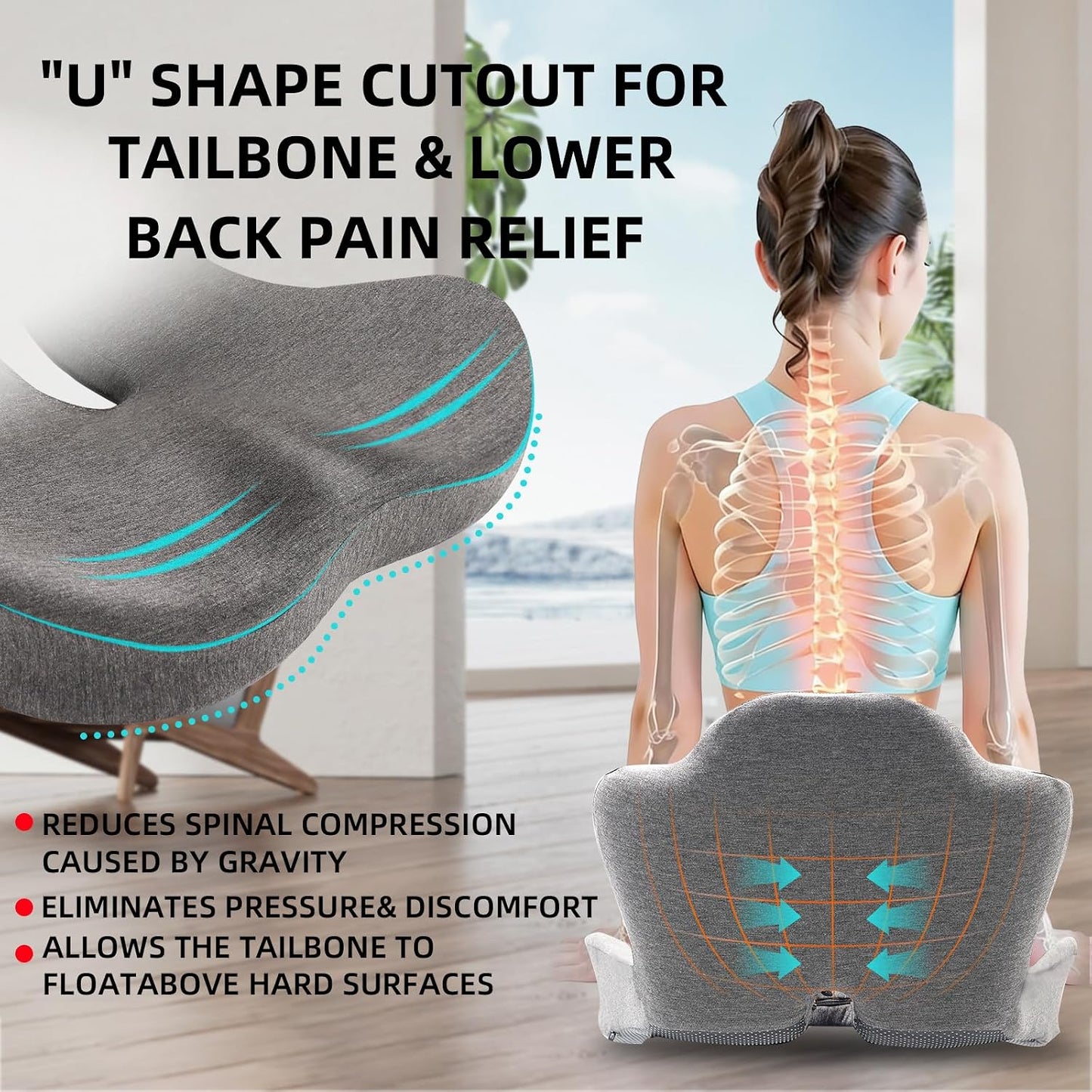 Seat Cushion, Memory Foam Truck Seat Cushion, L-Shaped Ergonomic Design Chair Cushion with Lumbar Support for Back Pressure Relief, for Long Sitting Office Worker and Truck Drivers
