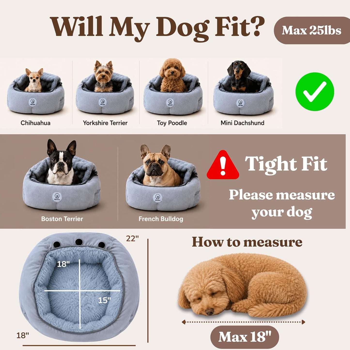 Orthopedic Dog Car Seat for Small Dogs up to 25lbs | Original Calming Burrow Nest, Car Anxiety Relief, 6" Memory Foam Booster & Travel Bed, 5 Point Safety,All Season