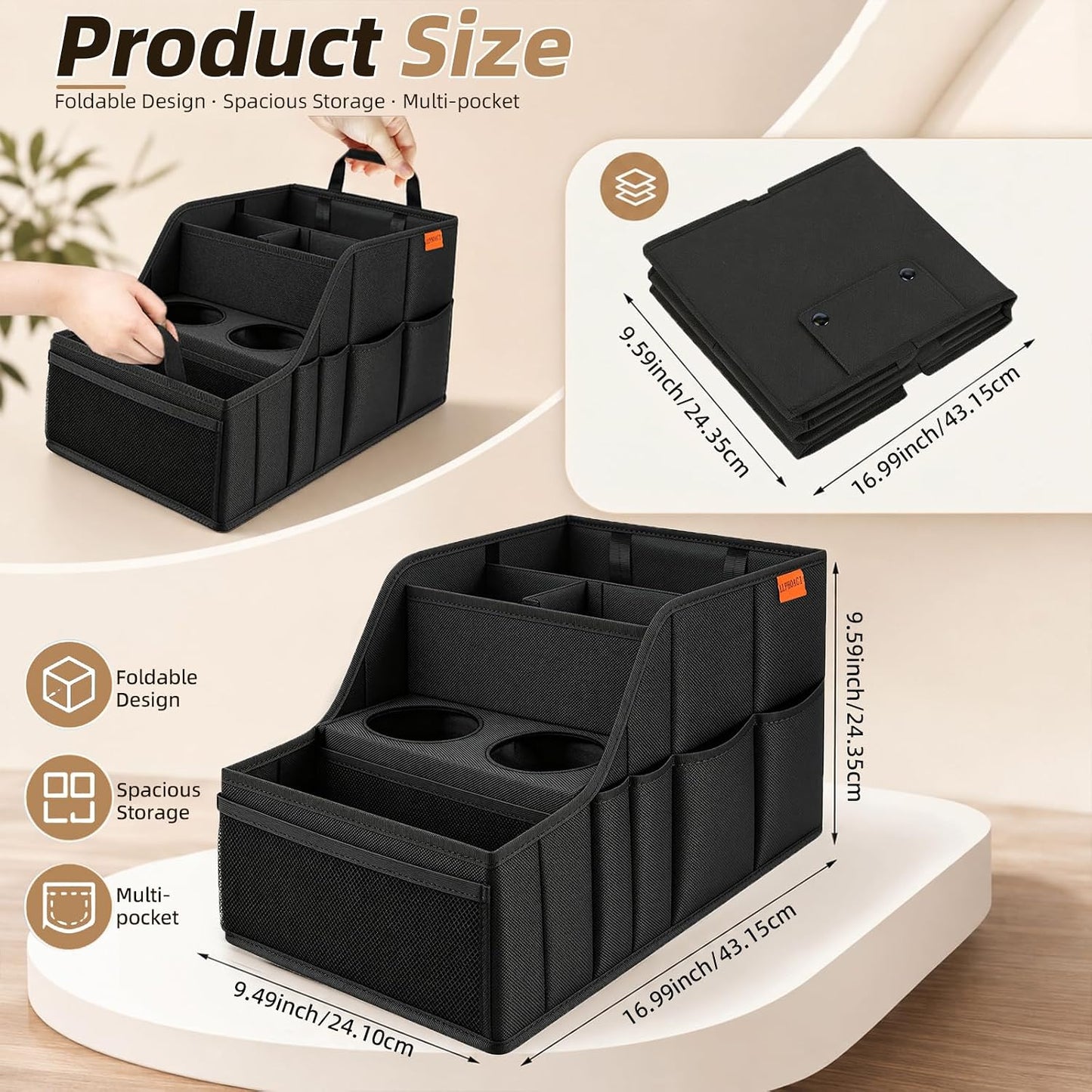 Car Seat Organizer Back Front Captains Seats Storage Travel | Car Organizer, Back Seat Car Organizer, Car Seat Organizer Front Seat – 9 Compartments, 2 Cup Holders – Foldable, Black.
