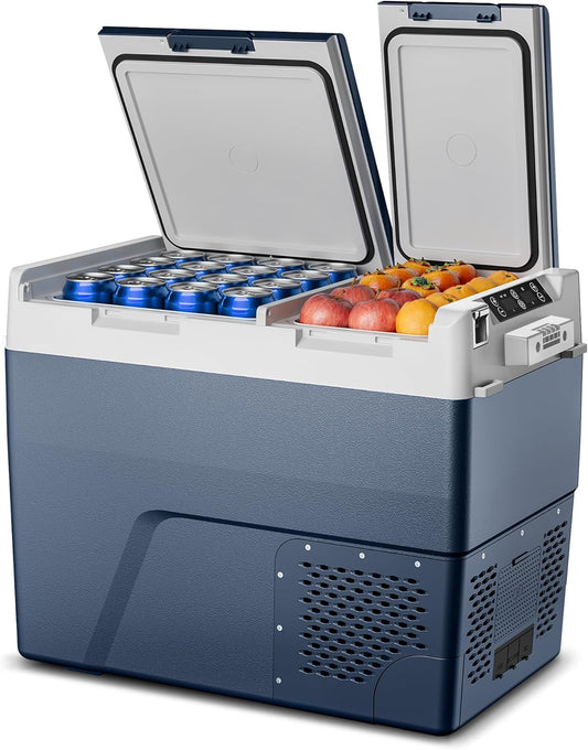 Feelfunn 12 Volt Refrigerator Car Fridge - 61QT(58L) Dual Zone Electric Cooler, Car Refrigerator -4℉~68℉, Portable Refrigerator 12/24V DC 100-240V AC, Portable Freezer for Travel Camping RV Home