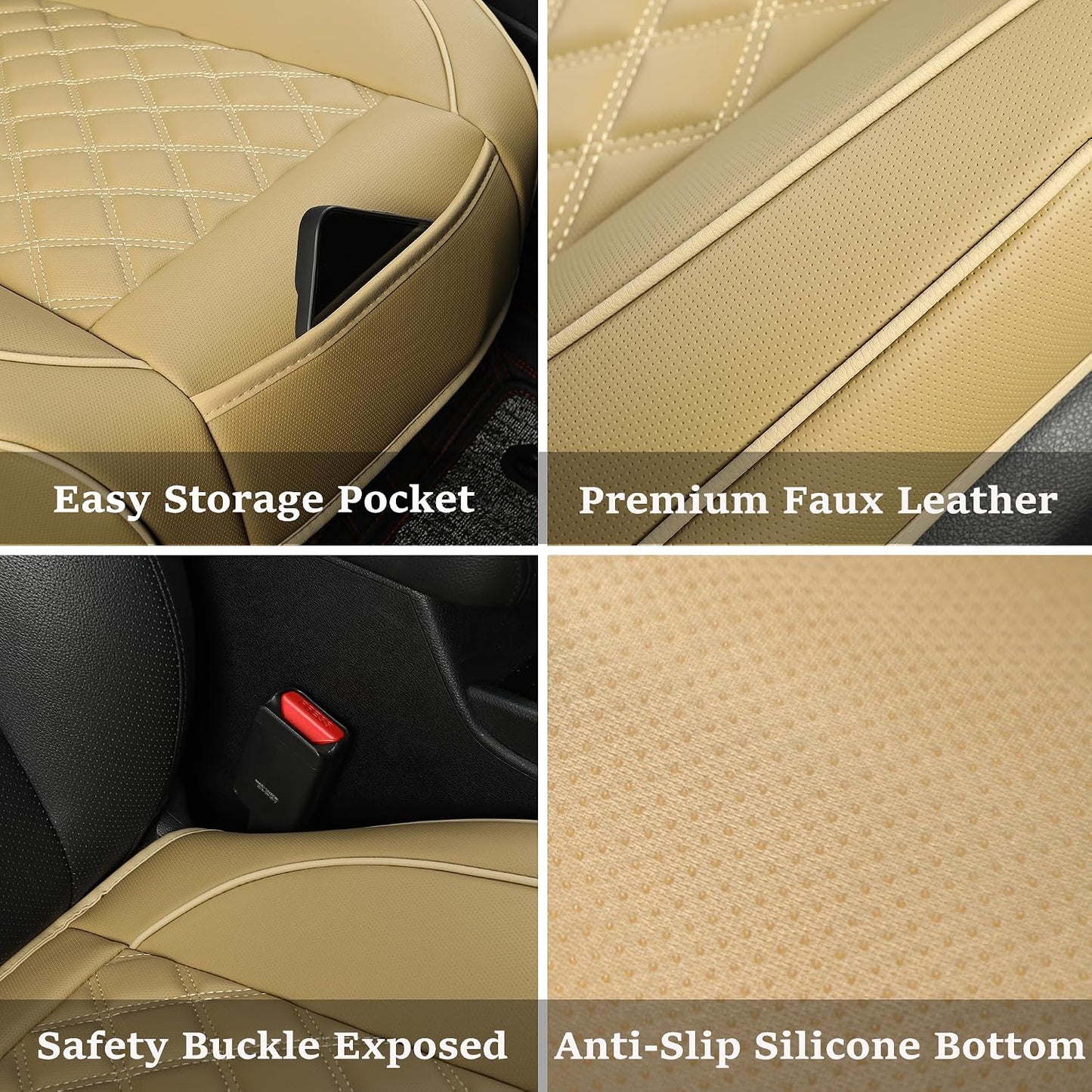 1 Pack Leather Front Car Seat Covers,Bottom Seat Covers for Cars,Driver Car Seat Cover,Luxury Seat Protectors,Waterproof,Full Wrap,for Most Vehicles,Sedan,Truck,SUV(Beige)