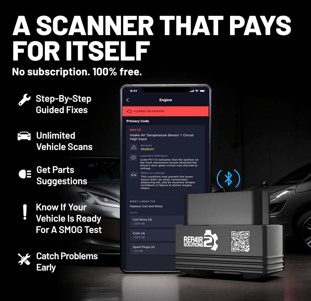 Innova 1000 Bluetooth OBD2 Scanner for iPhone & Android - Predict Car Problems Before They Happen - No Subscriptions - Detect Check Engine, ABS, SRS Issues for Cars 1996+